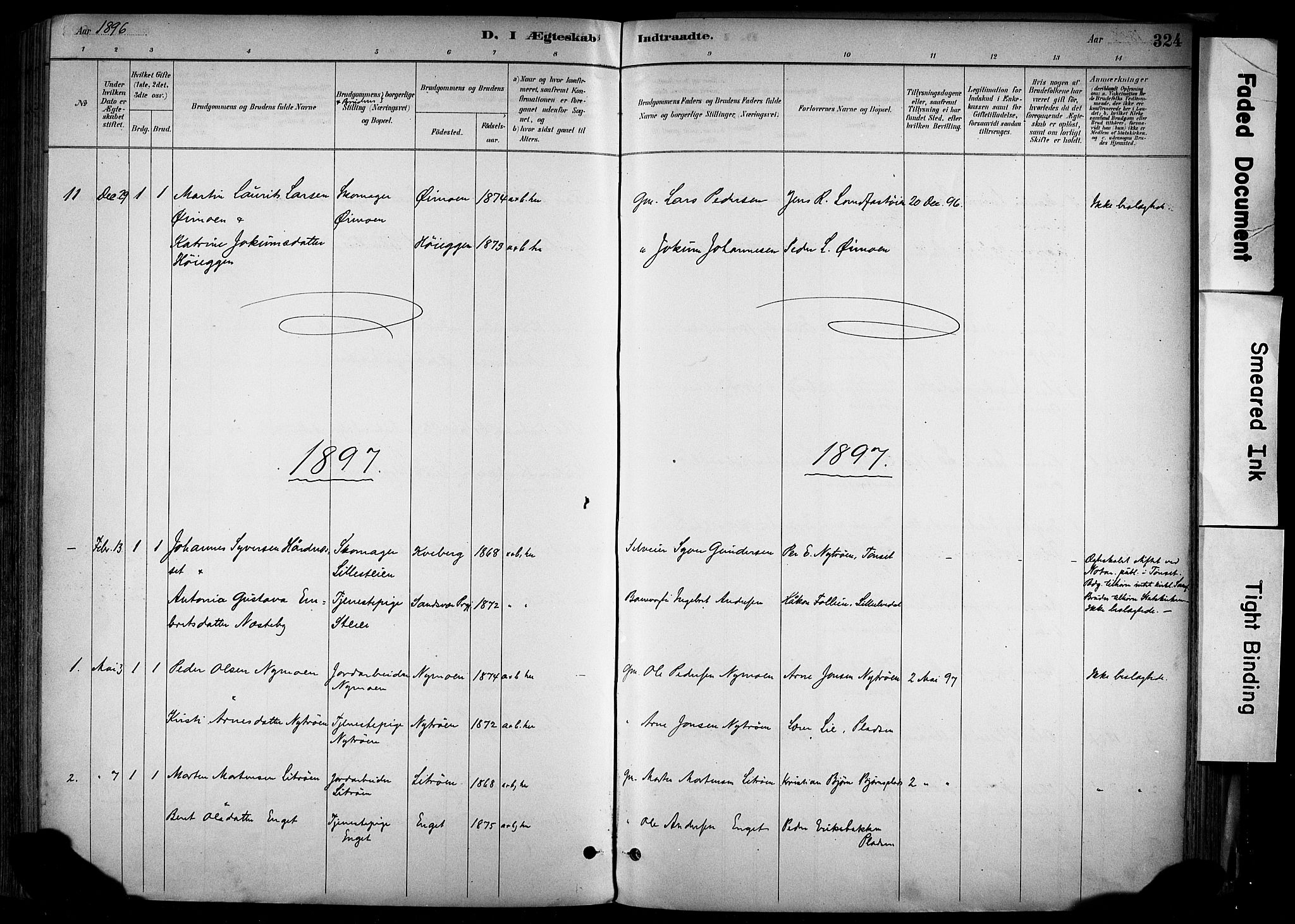 Alvdal prestekontor, SAH/PREST-060/H/Ha/Haa/L0002: Ministerialbok nr. 2, 1883-1906, s. 324