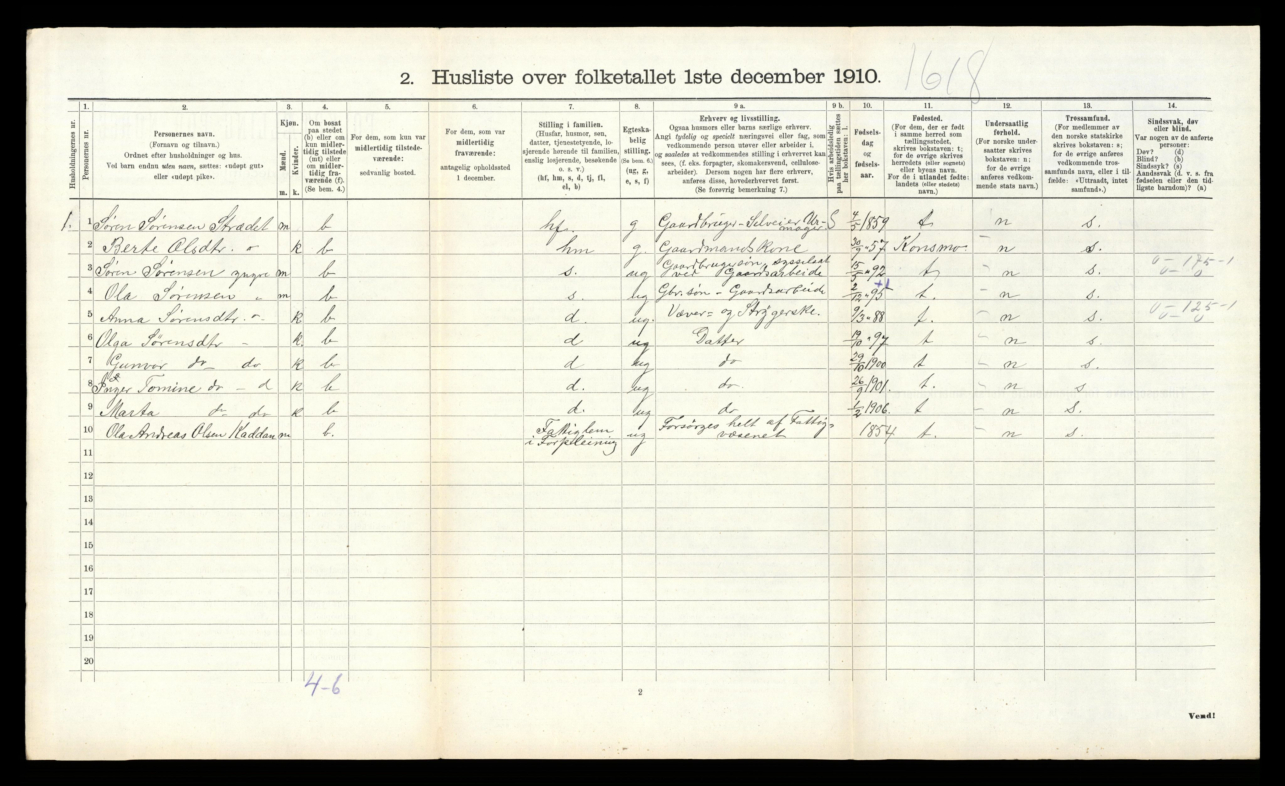 RA, Folketelling 1910 for 1022 Laudal herred, 1910, s. 322