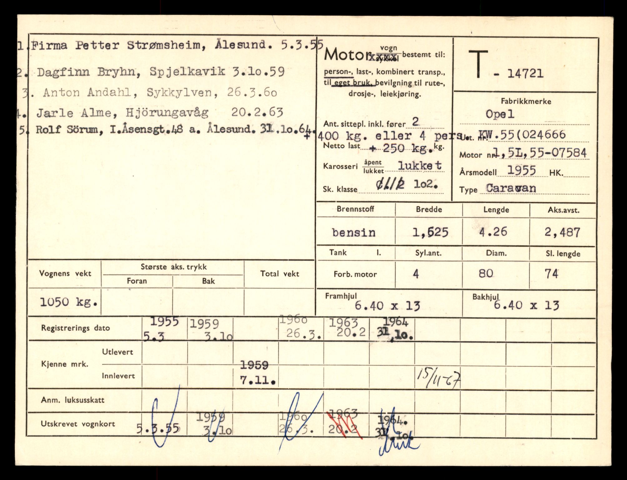 Møre og Romsdal vegkontor - Ålesund trafikkstasjon, AV/SAT-A-4099/F/Fe/L0048: Registreringskort for kjøretøy T 14721 - T 14863, 1927-1998, s. 3