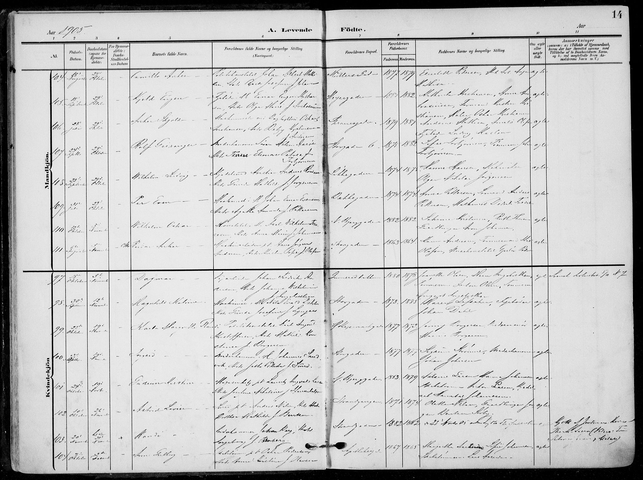 Horten kirkebøker, AV/SAKO-A-348/F/Fa/L0006: Ministerialbok nr. 6, 1905-1912, s. 14
