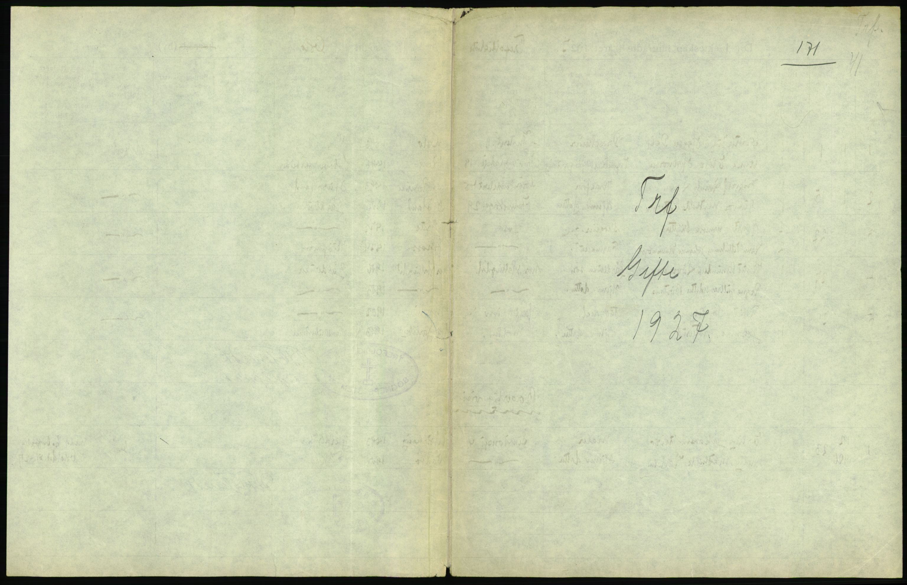 Statistisk sentralbyrå, Sosiodemografiske emner, Befolkning, AV/RA-S-2228/D/Df/Dfc/Dfcg/L0008: Oslo: Gifte, 1927, s. 83