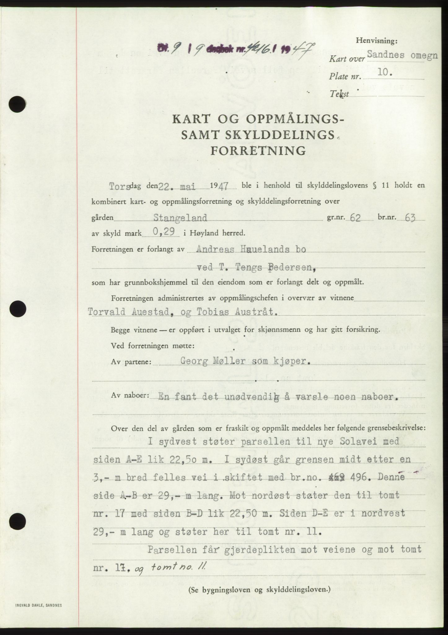Jæren sorenskriveri, SAST/A-100310/03/G/Gba/L0096: Pantebok, 1947-1947, Dagboknr: 4216/1947
