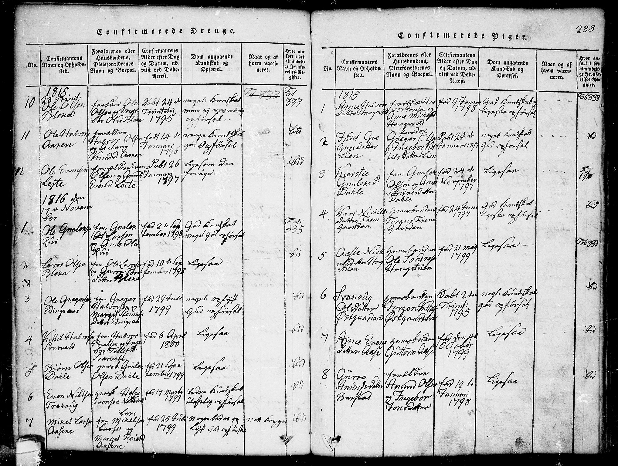 Seljord kirkebøker, AV/SAKO-A-20/G/Gb/L0002: Klokkerbok nr. II 2, 1815-1854, s. 238