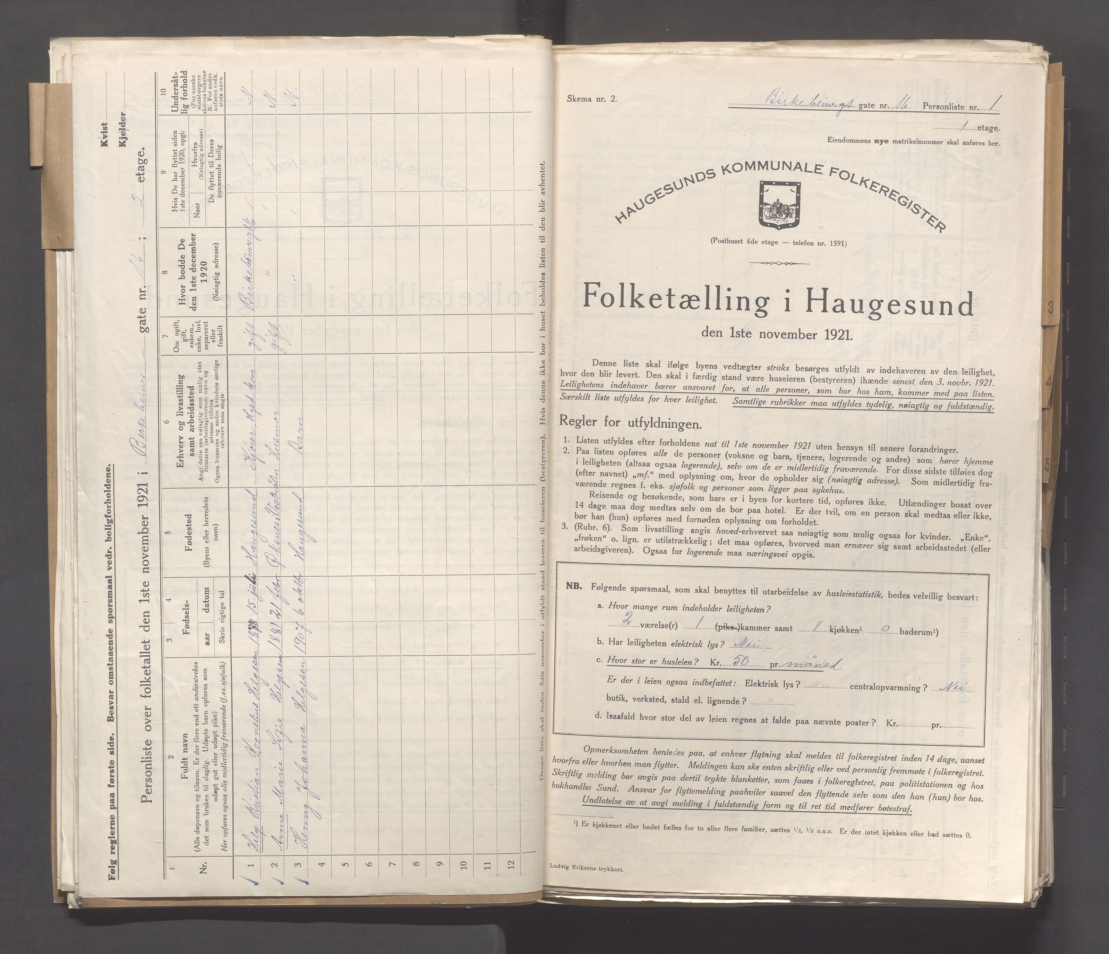 IKAR, Kommunal folketelling 1.11.1921 for Haugesund, 1921, s. 123