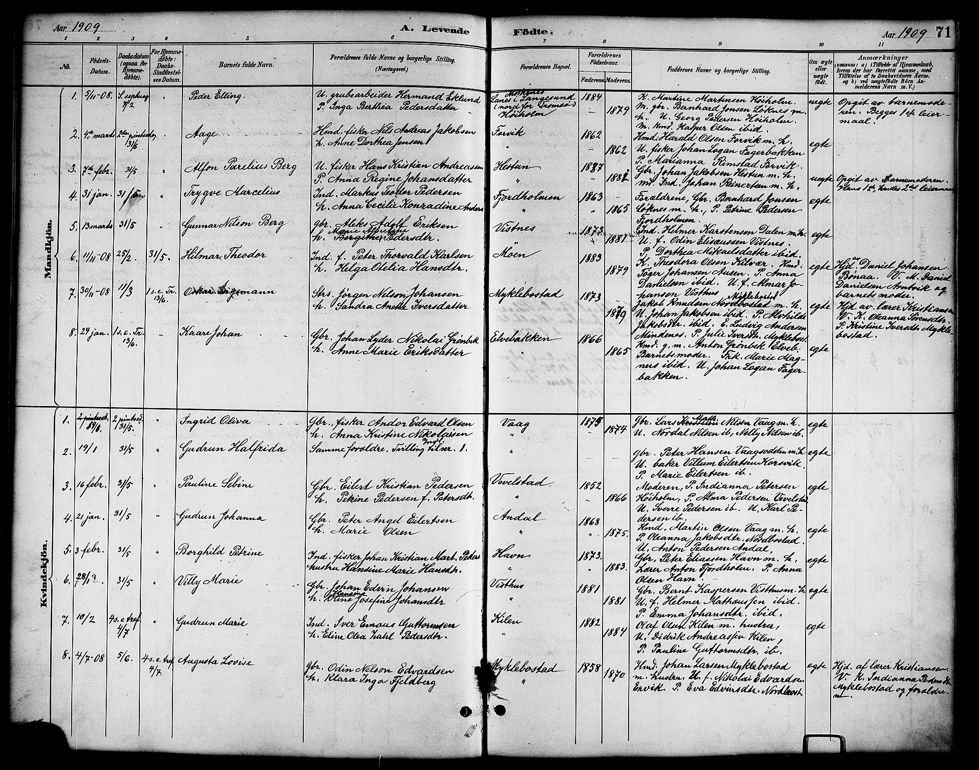 Ministerialprotokoller, klokkerbøker og fødselsregistre - Nordland, AV/SAT-A-1459/819/L0277: Klokkerbok nr. 819C03, 1888-1917, s. 71