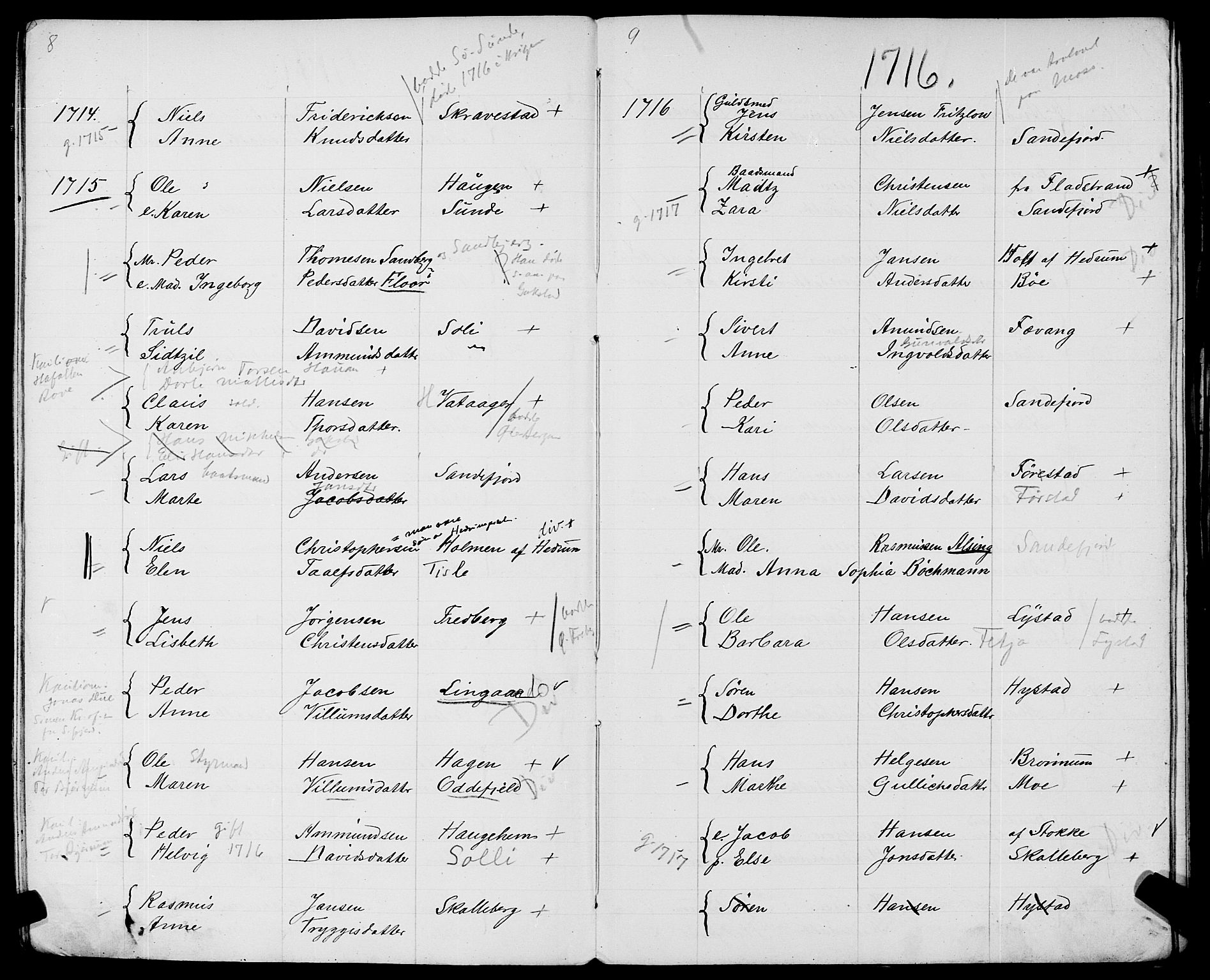 Sandar sokneprestkontor, AV/SAKO-A-242/Y/Ya/L0006: Annen kirkebok nr. 1 /1, 1709-1871, s. 8-9