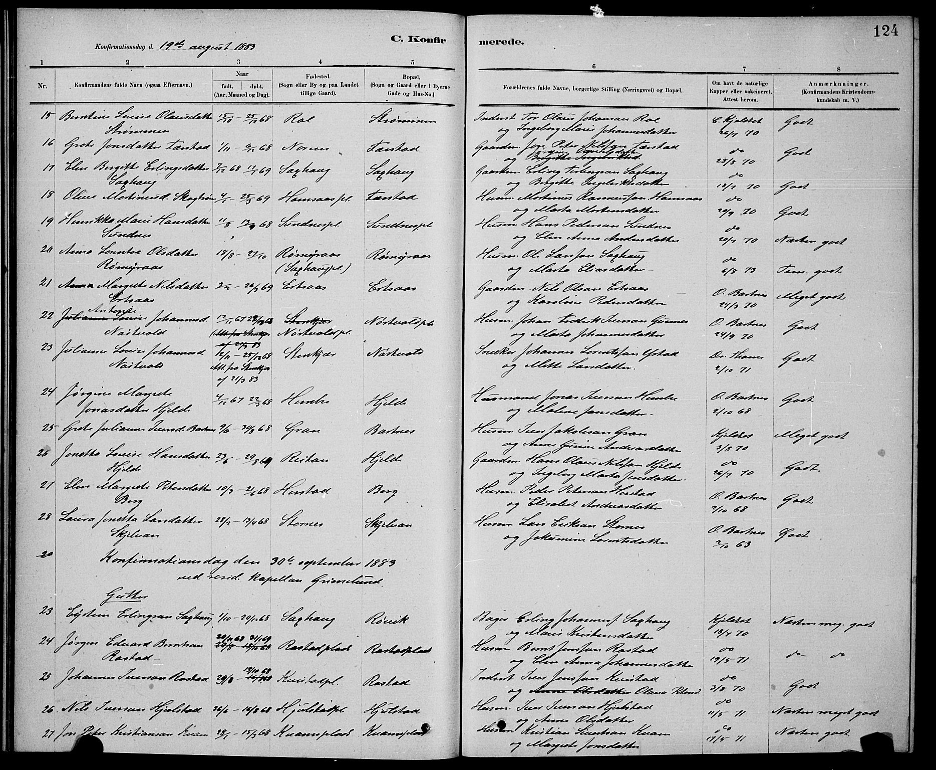 Ministerialprotokoller, klokkerbøker og fødselsregistre - Nord-Trøndelag, SAT/A-1458/730/L0301: Klokkerbok nr. 730C04, 1880-1897, s. 124