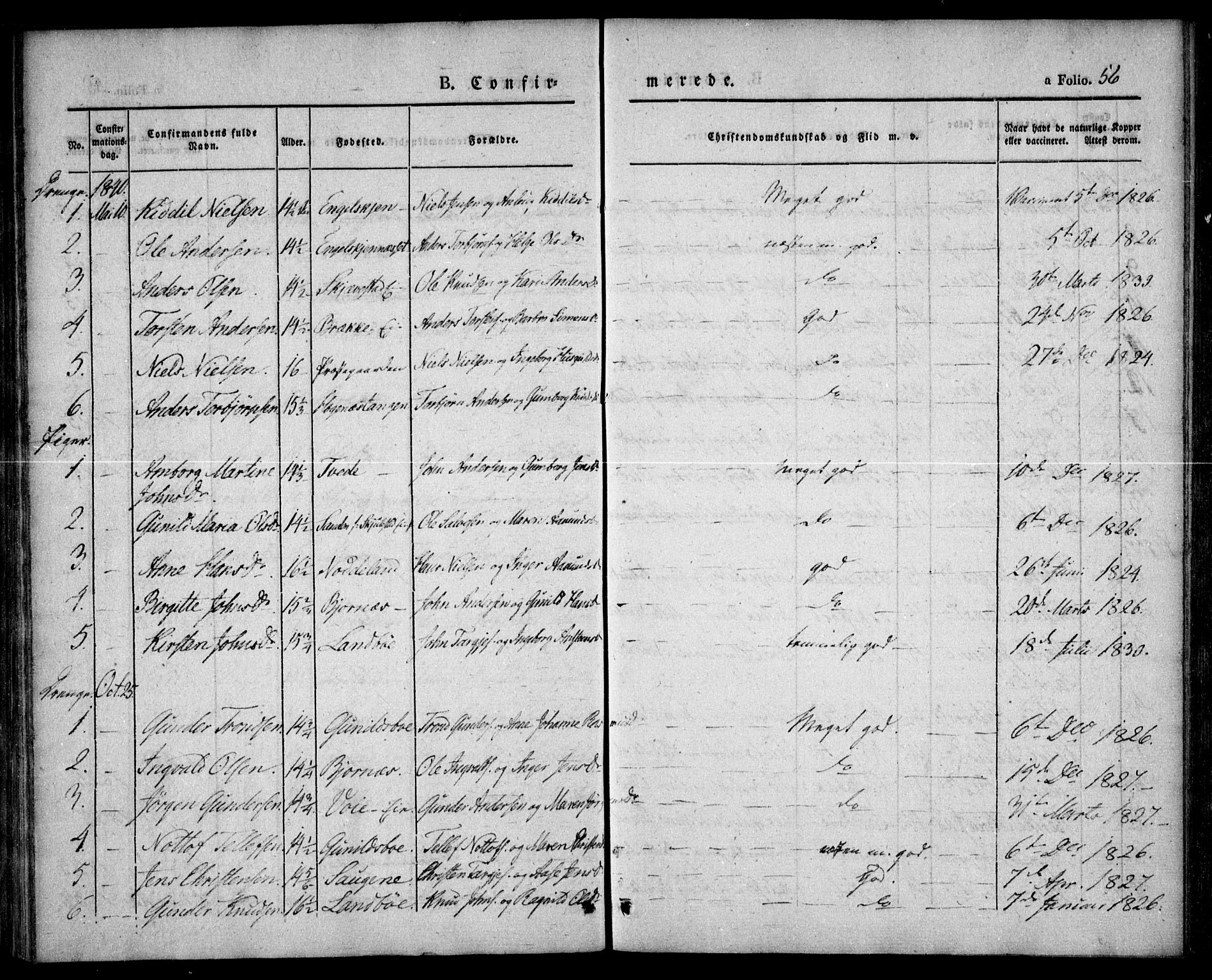 Austre Moland sokneprestkontor, SAK/1111-0001/F/Fa/Faa/L0006: Ministerialbok nr. A 6, 1837-1846, s. 56