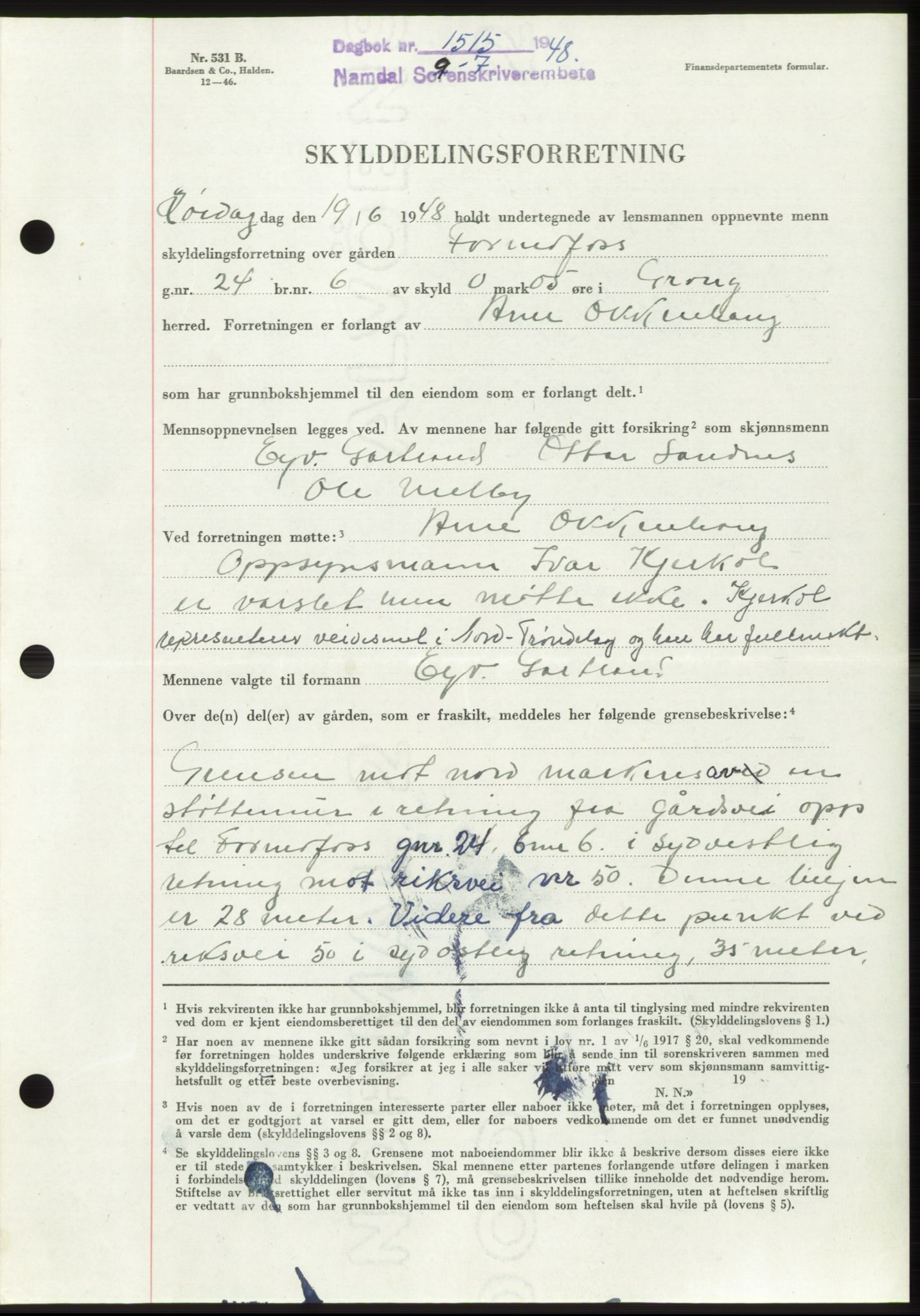 Namdal sorenskriveri, SAT/A-4133/1/2/2C: Pantebok nr. -, 1948-1948, Dagboknr: 1515/1948