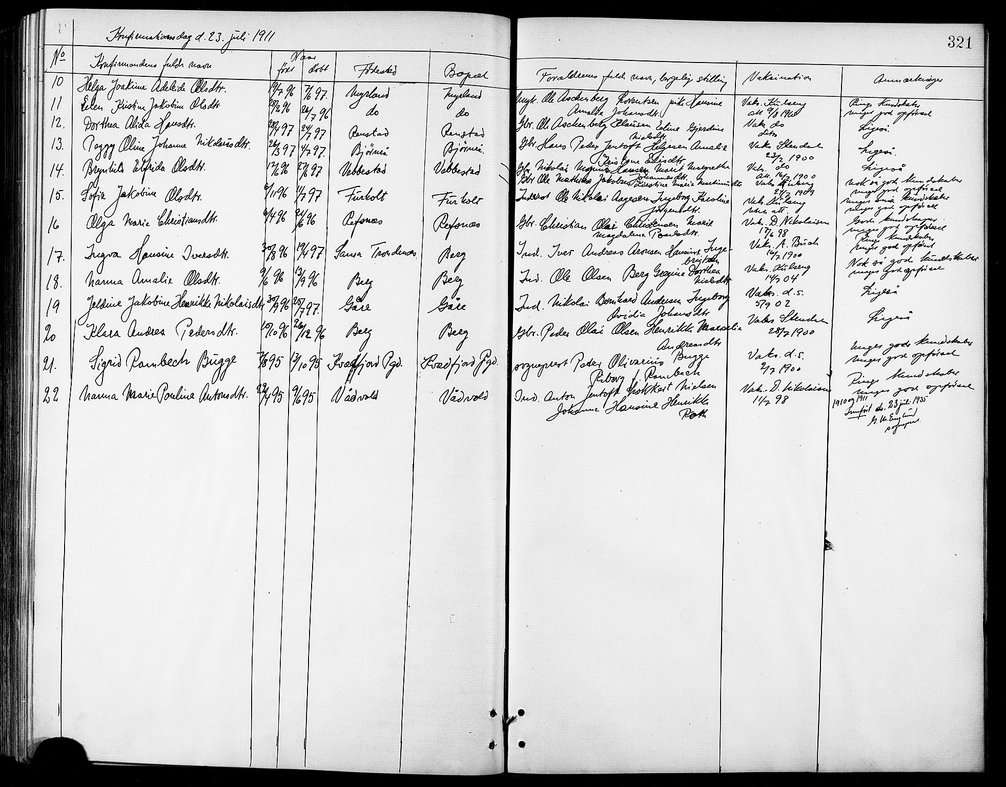Kvæfjord sokneprestkontor, AV/SATØ-S-1323/G/Ga/Gab/L0005klokker: Klokkerbok nr. 5, 1886-1911, s. 321