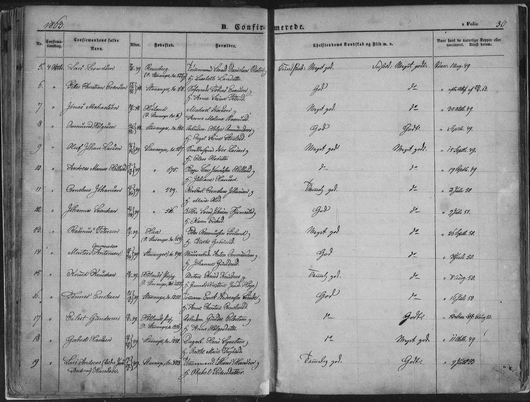 Domkirken sokneprestkontor, AV/SAST-A-101812/001/30/30BA/L0018: Ministerialbok nr. A 17, 1857-1877, s. 30