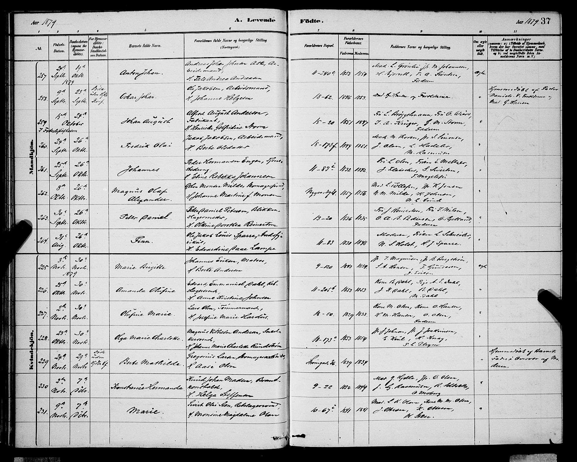 Domkirken sokneprestembete, AV/SAB-A-74801/H/Hab/L0015: Klokkerbok nr. B 8, 1879-1887, s. 37