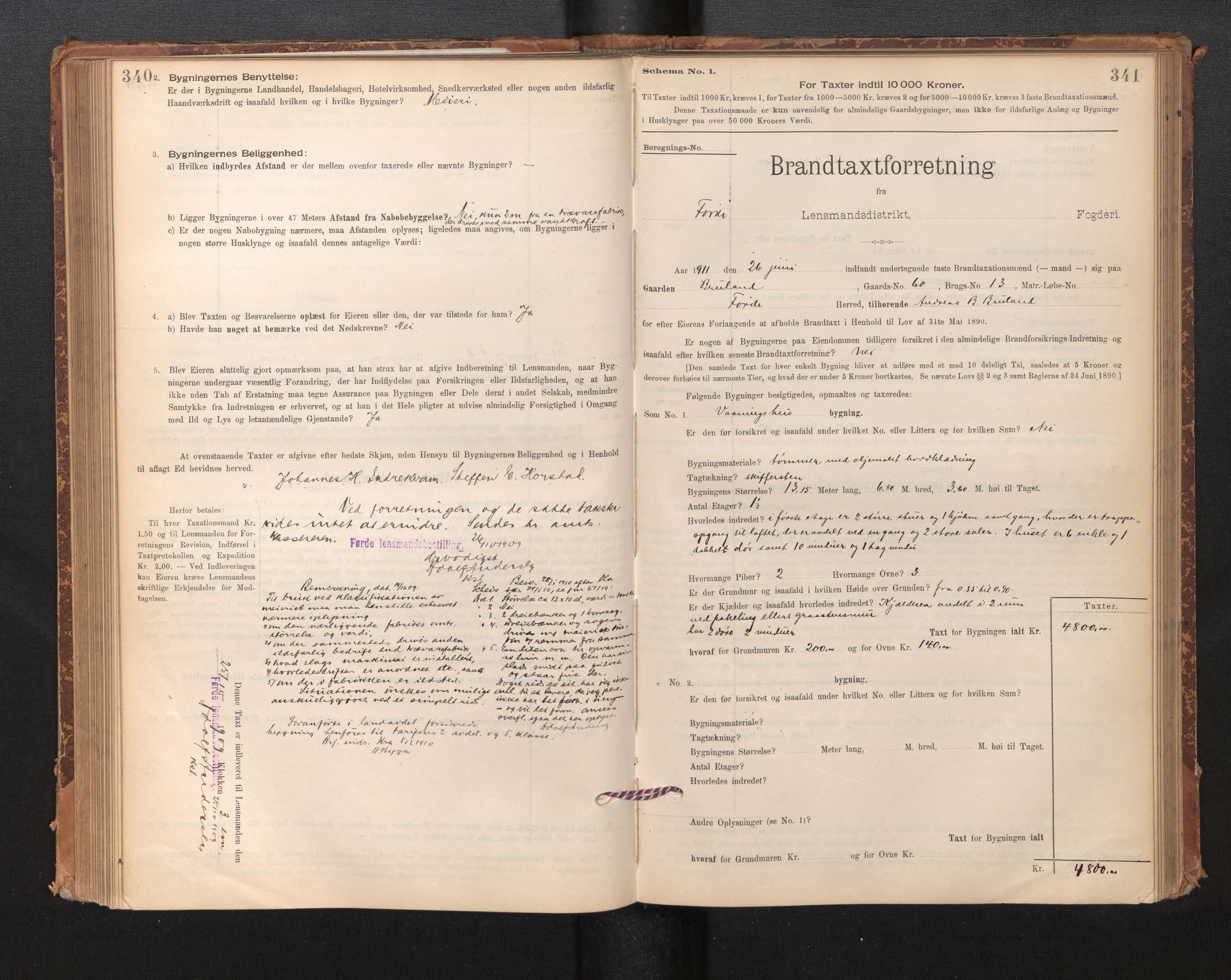 Lensmannen i Førde, SAB/A-27401/0012/L0008: Branntakstprotokoll, skjematakst, 1895-1922, s. 340-341