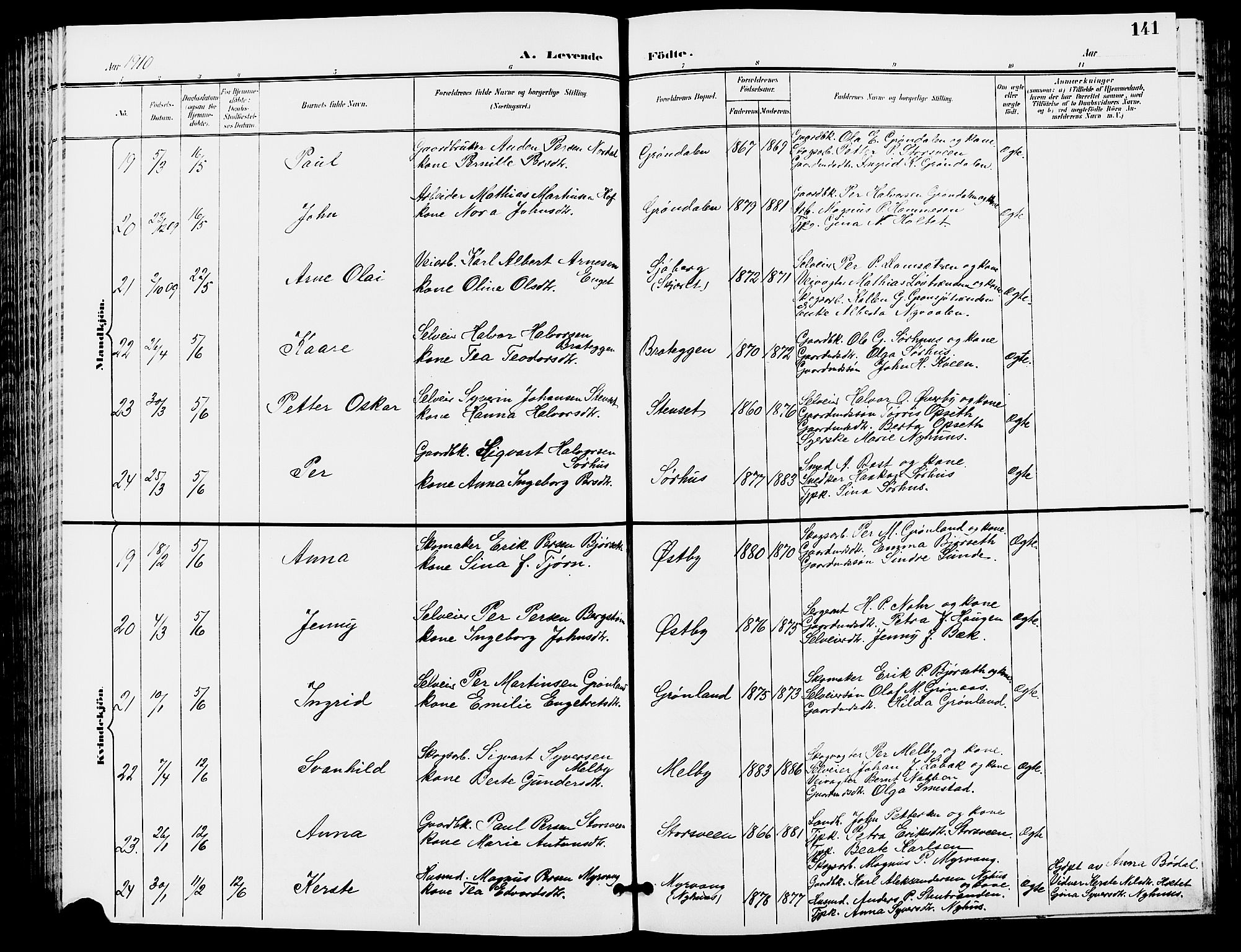 Trysil prestekontor, AV/SAH-PREST-046/H/Ha/Hab/L0006: Klokkerbok nr. 6, 1896-1912, s. 141