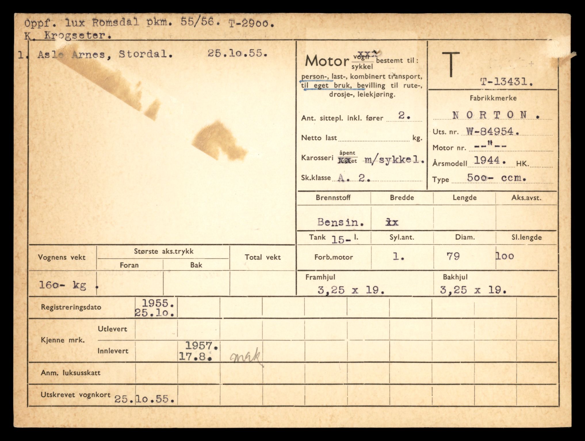 Møre og Romsdal vegkontor - Ålesund trafikkstasjon, AV/SAT-A-4099/F/Fe/L0039: Registreringskort for kjøretøy T 13361 - T 13530, 1927-1998, s. 1191