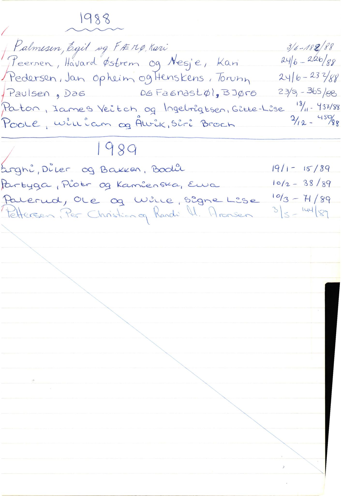 Byfogd og Byskriver i Bergen, SAB/A-3401/10/10E/L0005: Vigselregister, 1984-1989, s. 87