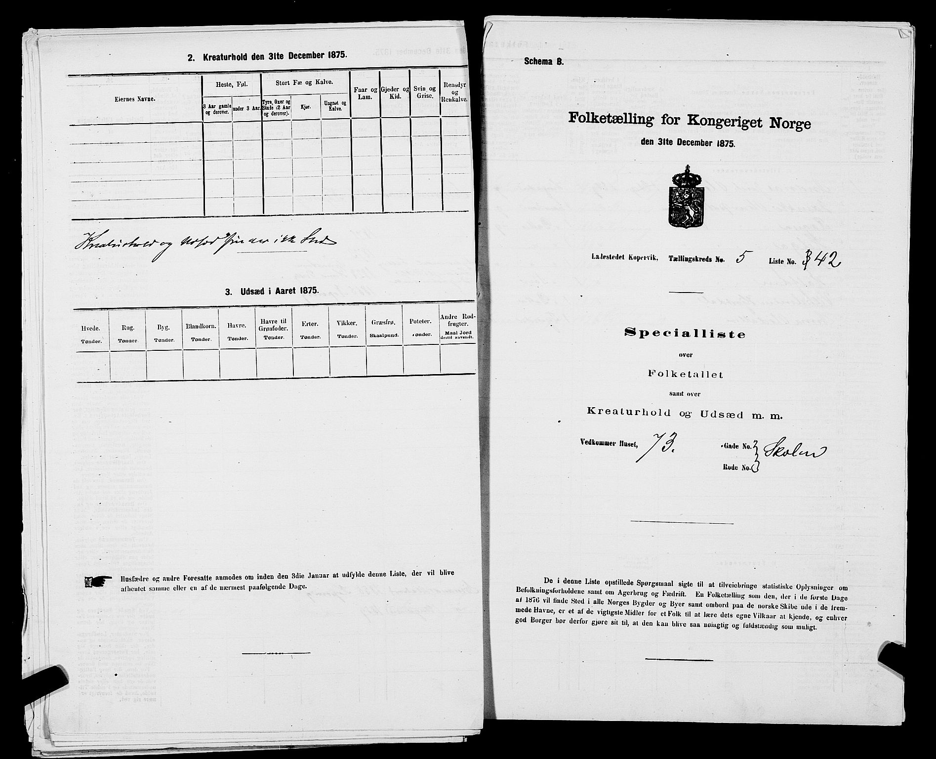 SAST, Folketelling 1875 for 1105B Avaldsnes prestegjeld, Kopervik ladested, 1875, s. 82