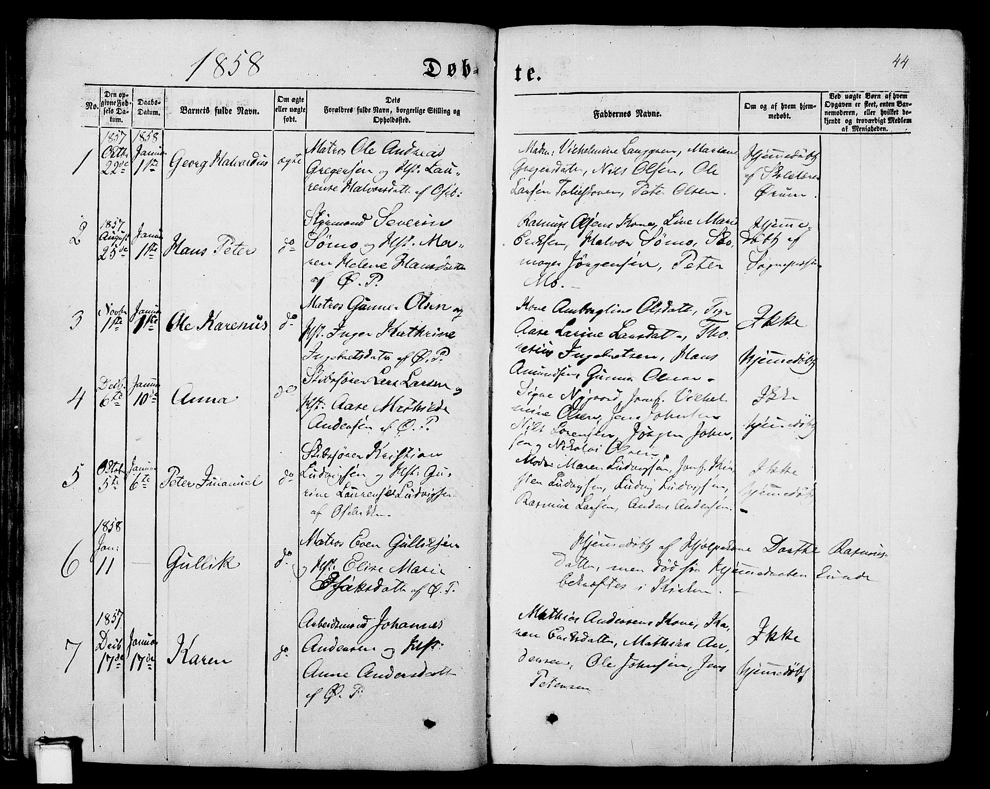Porsgrunn kirkebøker , AV/SAKO-A-104/G/Gb/L0004: Klokkerbok nr. II 4, 1853-1882, s. 44