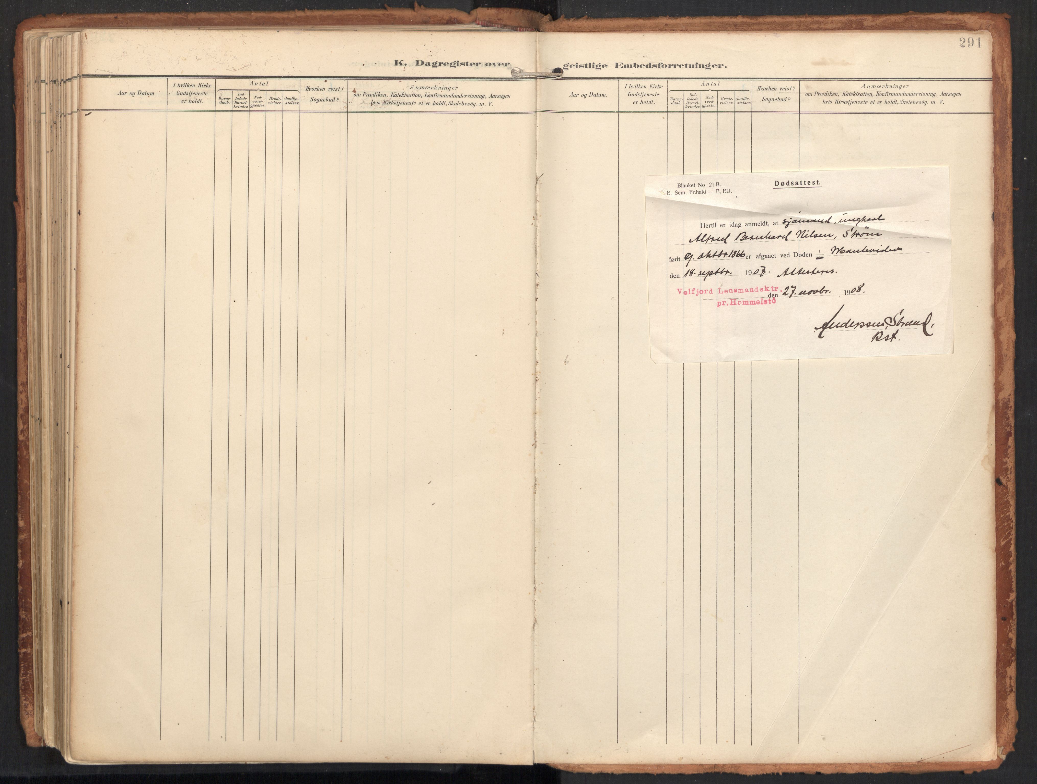 Ministerialprotokoller, klokkerbøker og fødselsregistre - Nordland, SAT/A-1459/814/L0227: Ministerialbok nr. 814A08, 1899-1920, s. 291