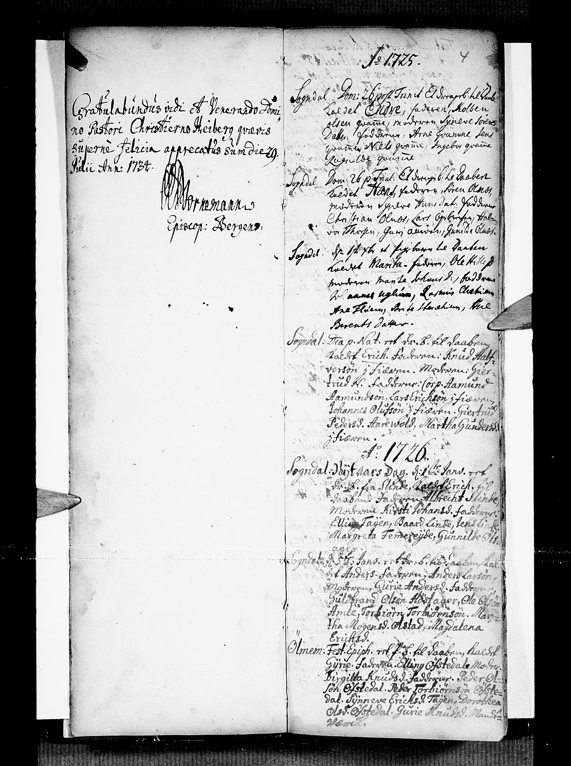 Sogndal sokneprestembete, SAB/A-81301/H/Haa/Haaa/L0002: Ministerialbok nr. A 2, 1725-1741, s. 4