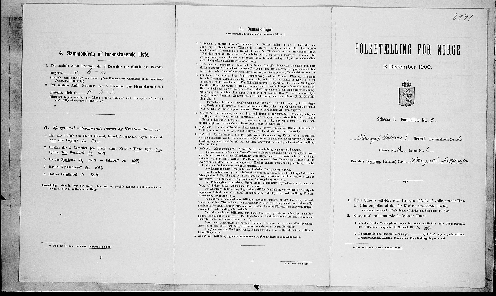 SAH, Folketelling 1900 for 0545 Vang herred, 1900, s. 87