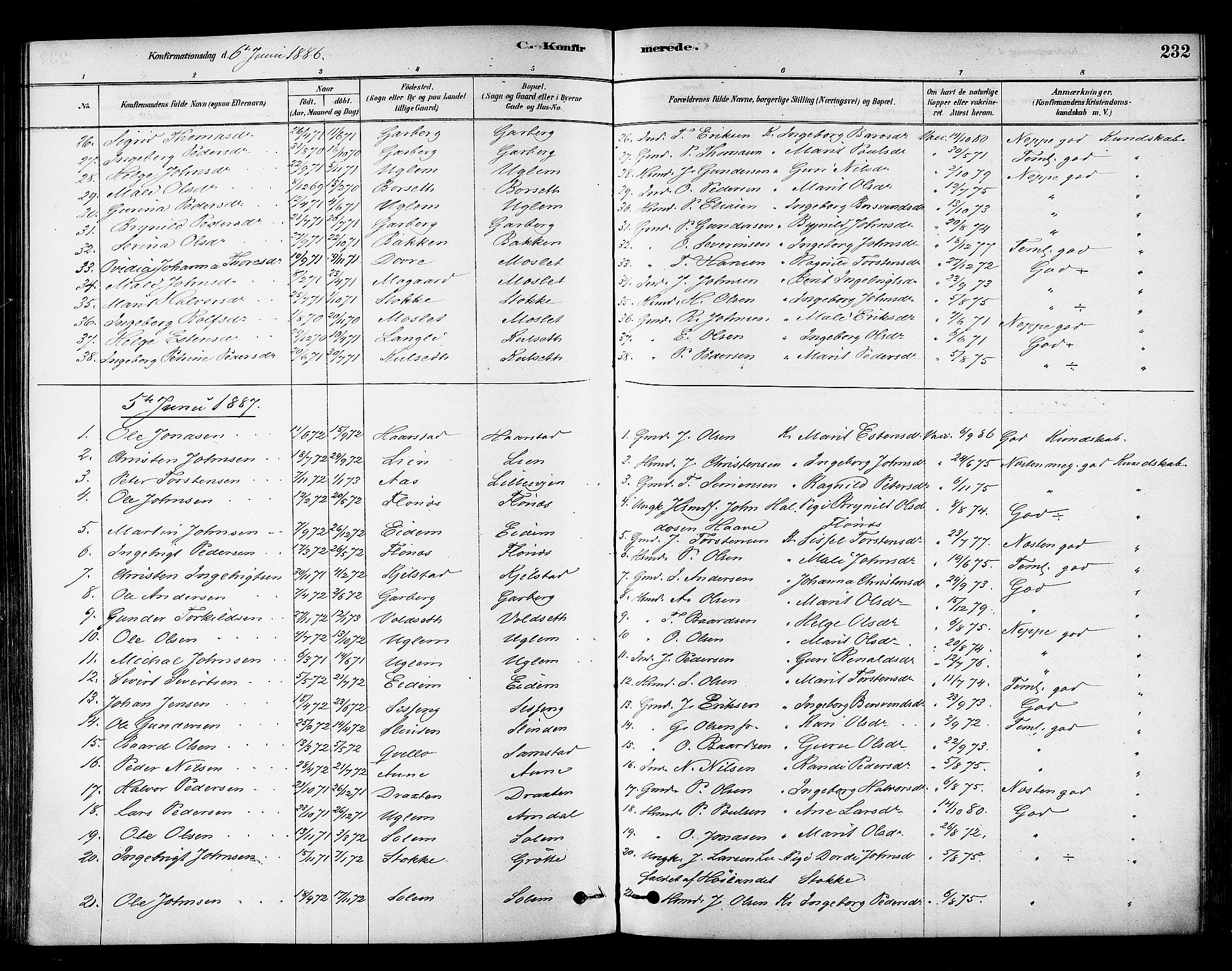 Ministerialprotokoller, klokkerbøker og fødselsregistre - Sør-Trøndelag, AV/SAT-A-1456/695/L1148: Ministerialbok nr. 695A08, 1878-1891, s. 232