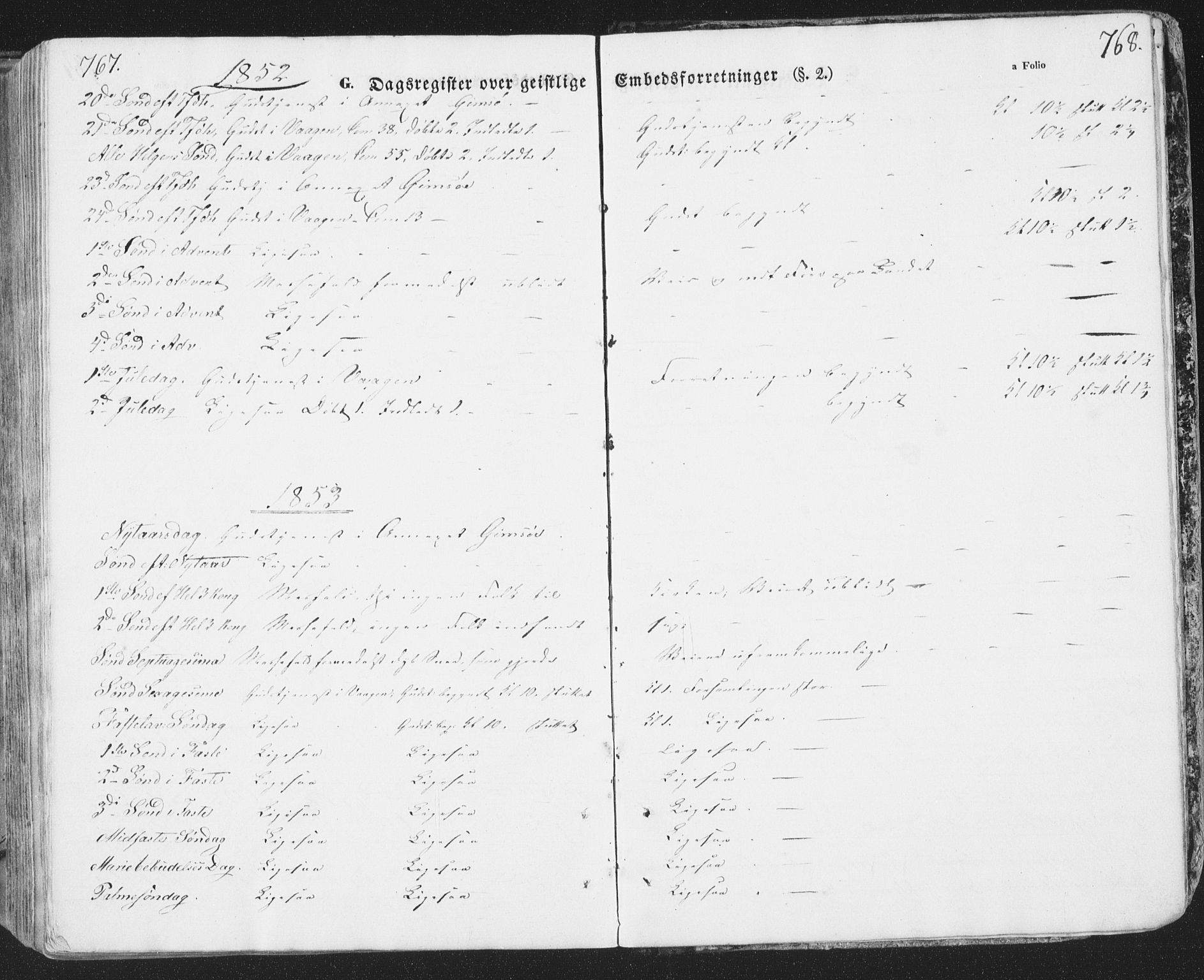 Ministerialprotokoller, klokkerbøker og fødselsregistre - Nordland, AV/SAT-A-1459/874/L1072: Klokkerbok nr. 874C01, 1843-1859, s. 767-768