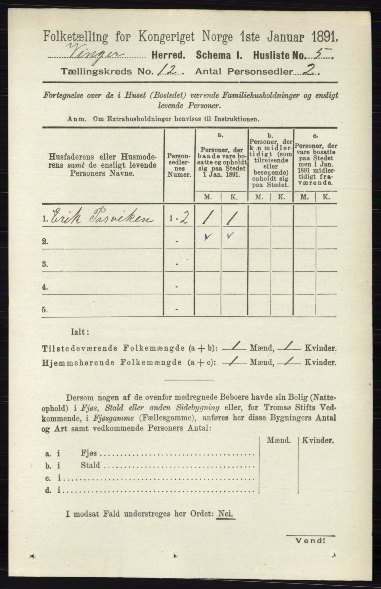 RA, Folketelling 1891 for 0421 Vinger herred, 1891, s. 5735