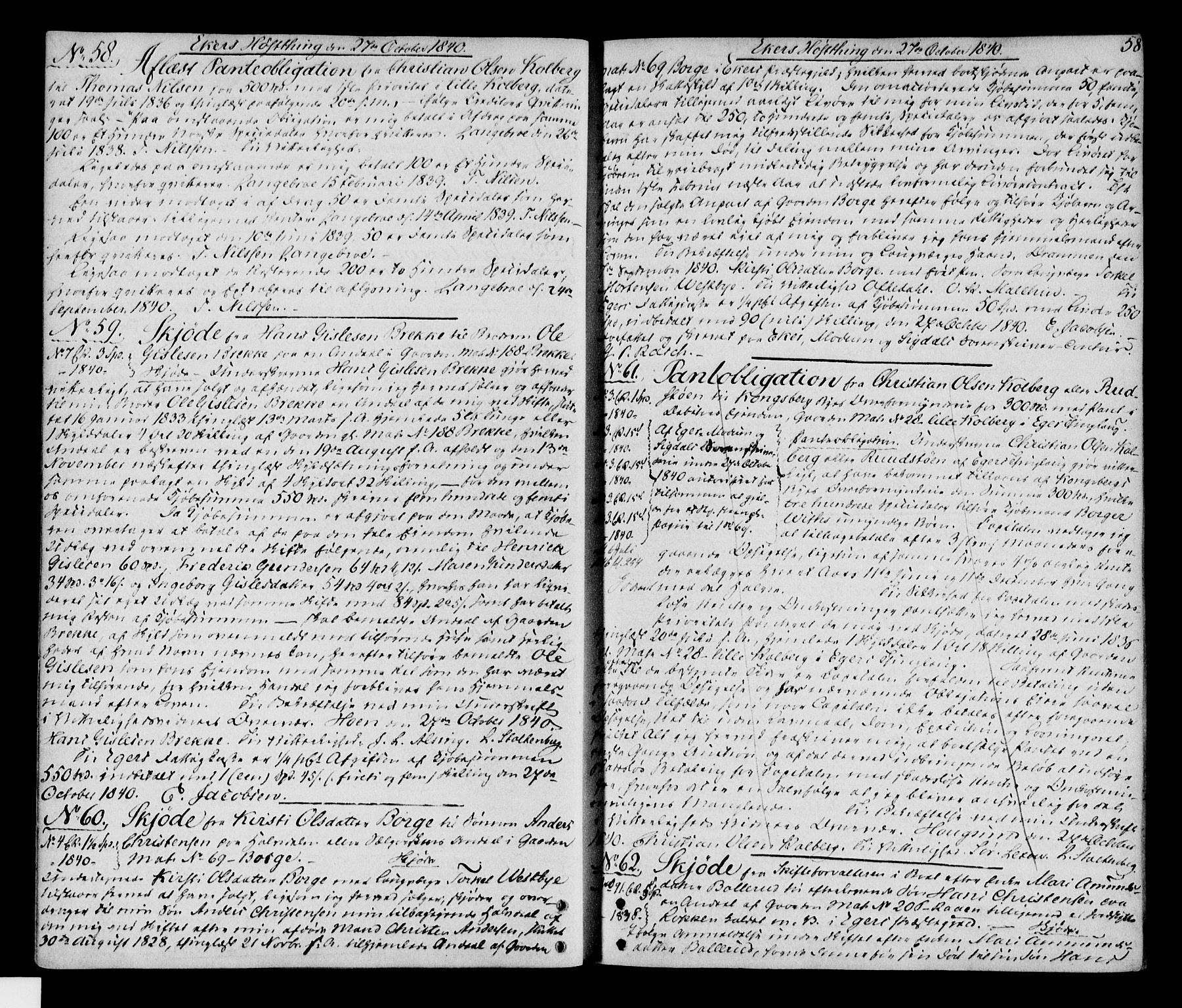 Eiker, Modum og Sigdal sorenskriveri, SAKO/A-123/G/Ga/Gaa/L0011a: Pantebok nr. I 11a, 1840-1842, s. 58