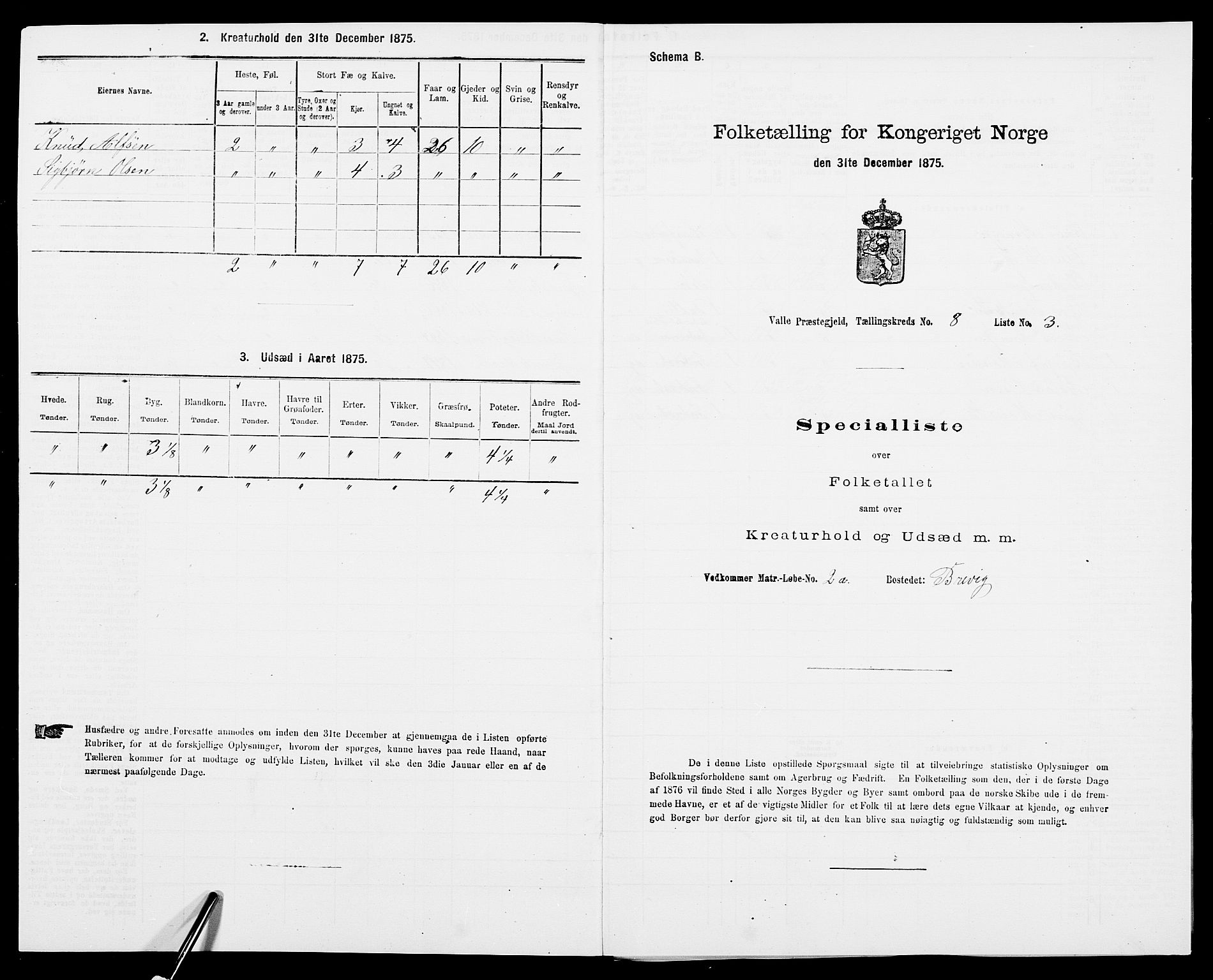 SAK, Folketelling 1875 for 0940P Valle prestegjeld, 1875, s. 771