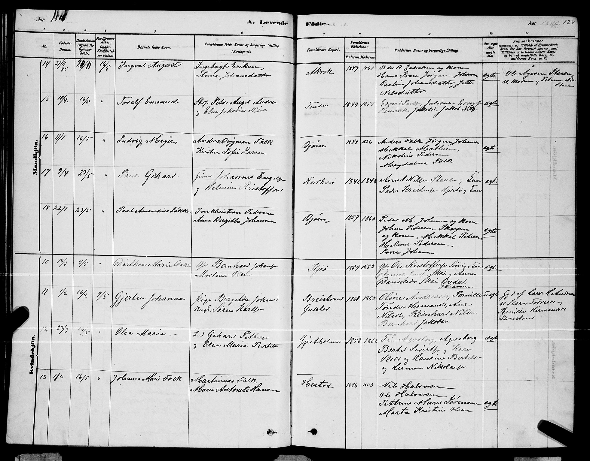 Ministerialprotokoller, klokkerbøker og fødselsregistre - Nordland, AV/SAT-A-1459/834/L0513: Klokkerbok nr. 834C04, 1877-1892, s. 124