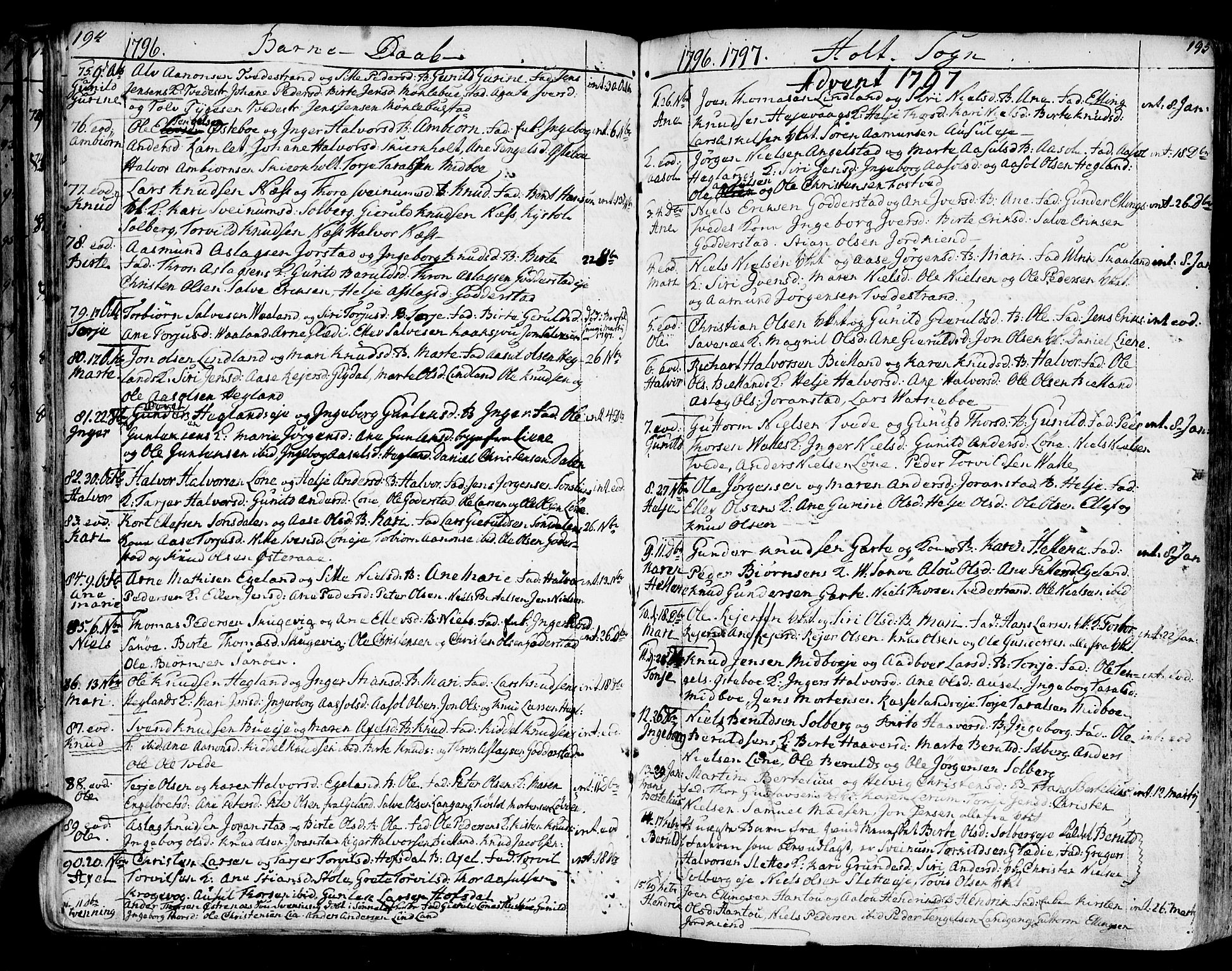 Holt sokneprestkontor, AV/SAK-1111-0021/F/Fa/L0003: Ministerialbok nr. A 3, 1765-1798, s. 194-195