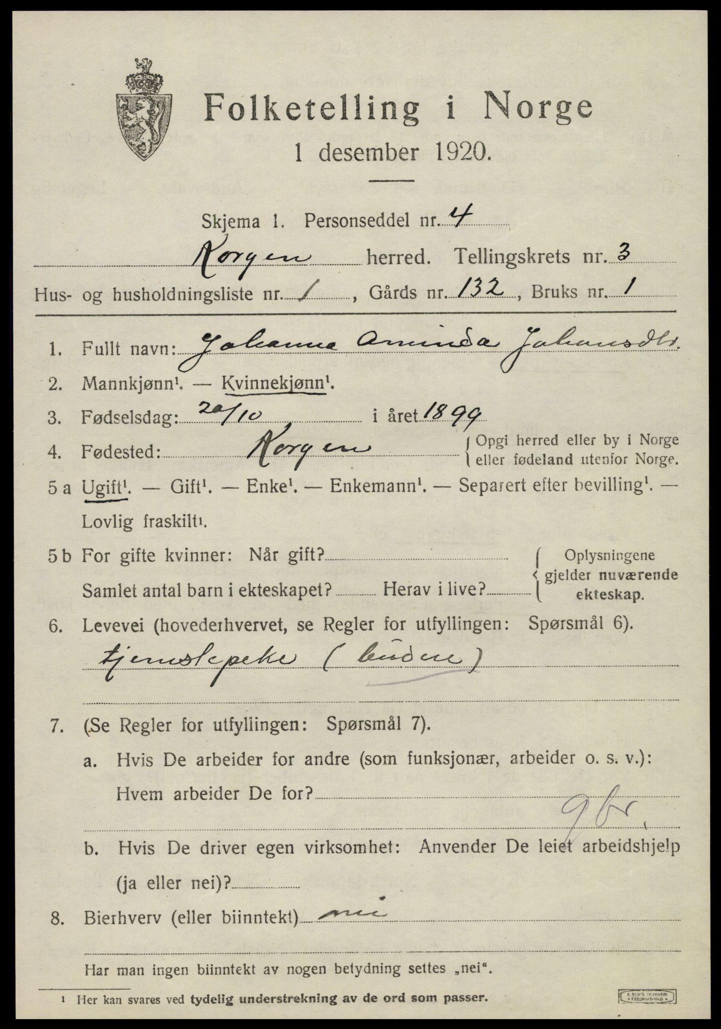 SAT, Folketelling 1920 for 1830 Korgen herred, 1920, s. 1366