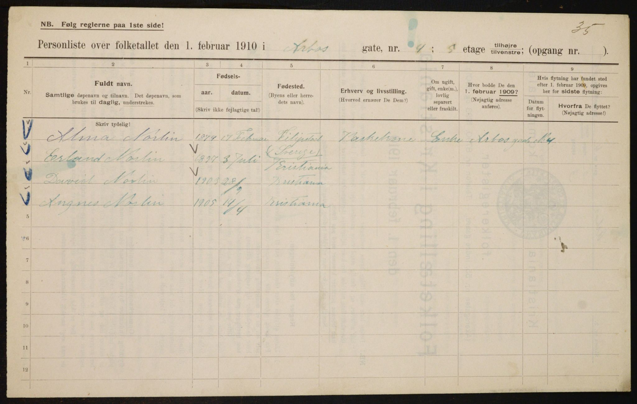 OBA, Kommunal folketelling 1.2.1910 for Kristiania, 1910, s. 1836