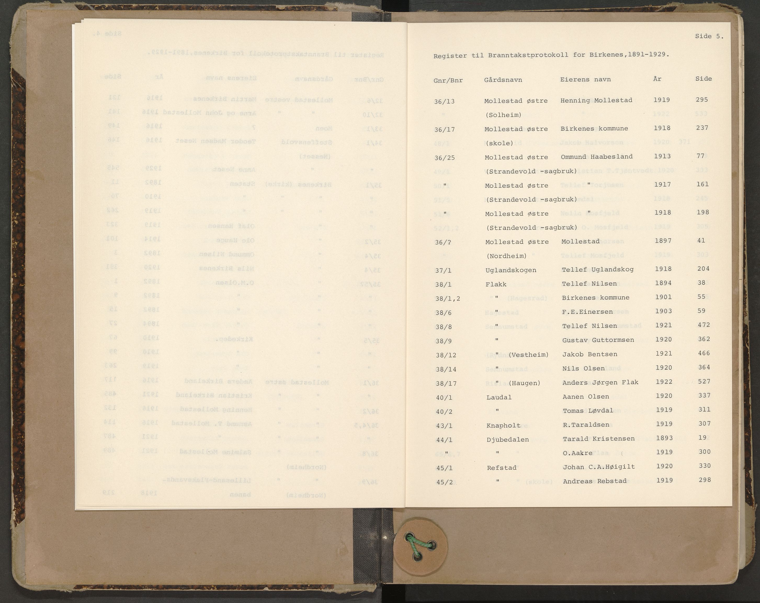 Norges Brannkasse Birkenes, AV/SAK-2241-0005/F/Fa/L0002: Branntakstprotokoll nr. 2 med gårdsnavnregister, 1891-1929