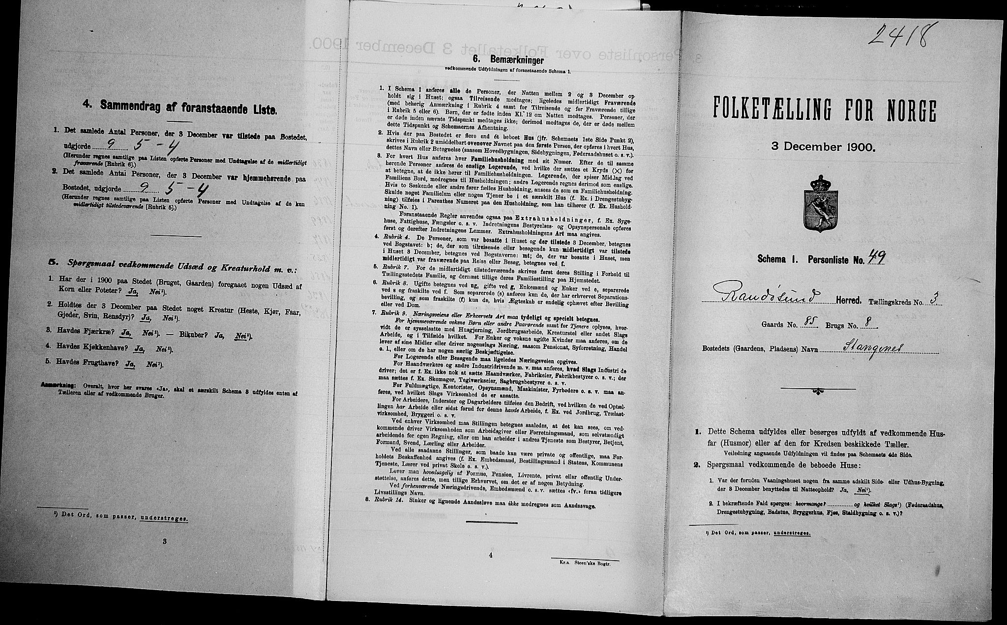 SAK, Folketelling 1900 for 1011 Randesund herred, 1900, s. 439