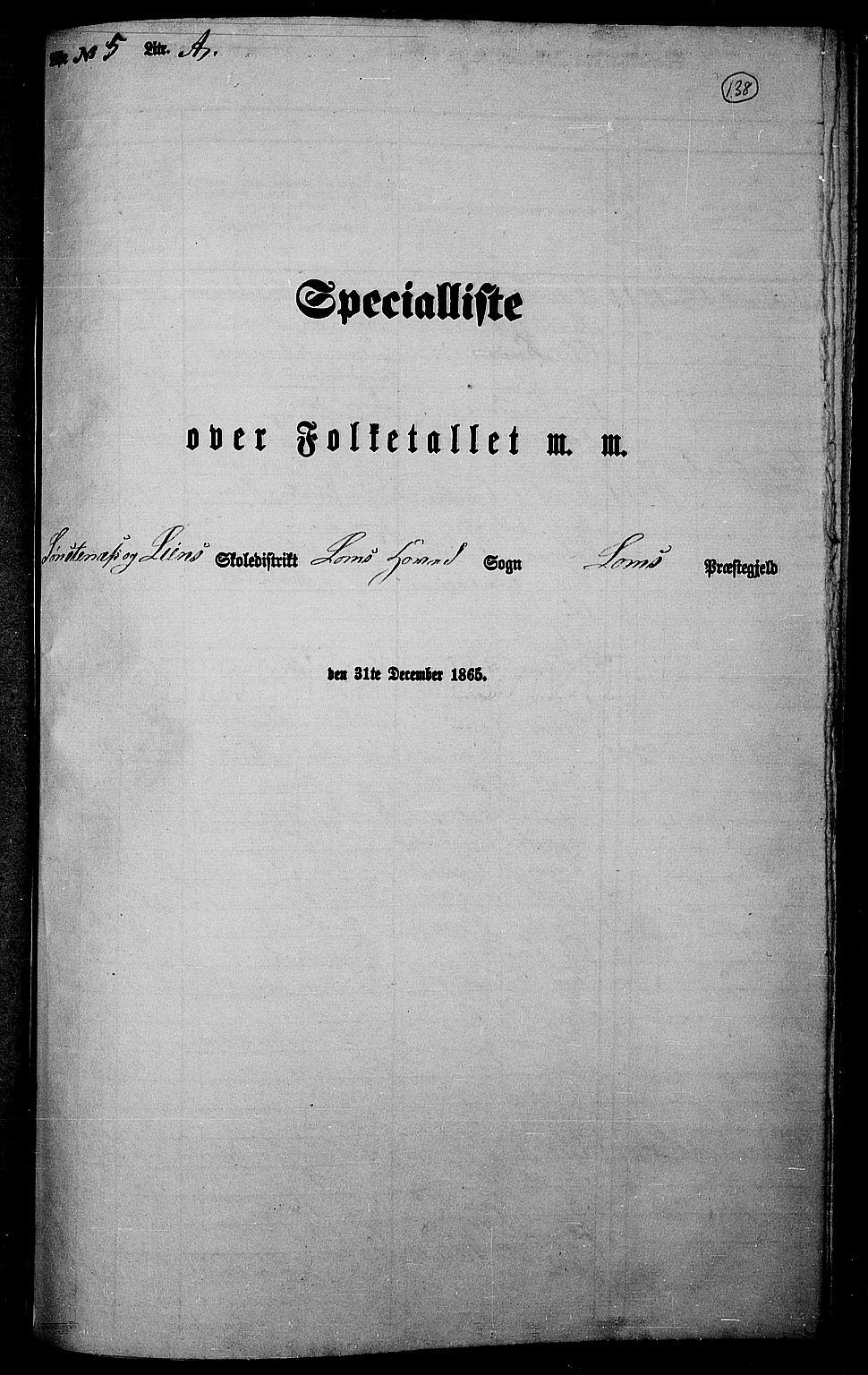 RA, Folketelling 1865 for 0514P Lom prestegjeld, 1865, s. 124