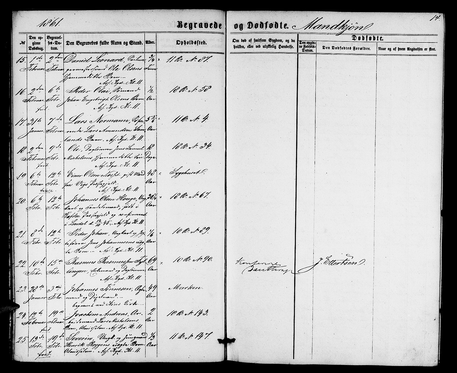 Domkirken sokneprestembete, AV/SAB-A-74801/H/Hab/L0039: Klokkerbok nr. E 3, 1860-1868, s. 14