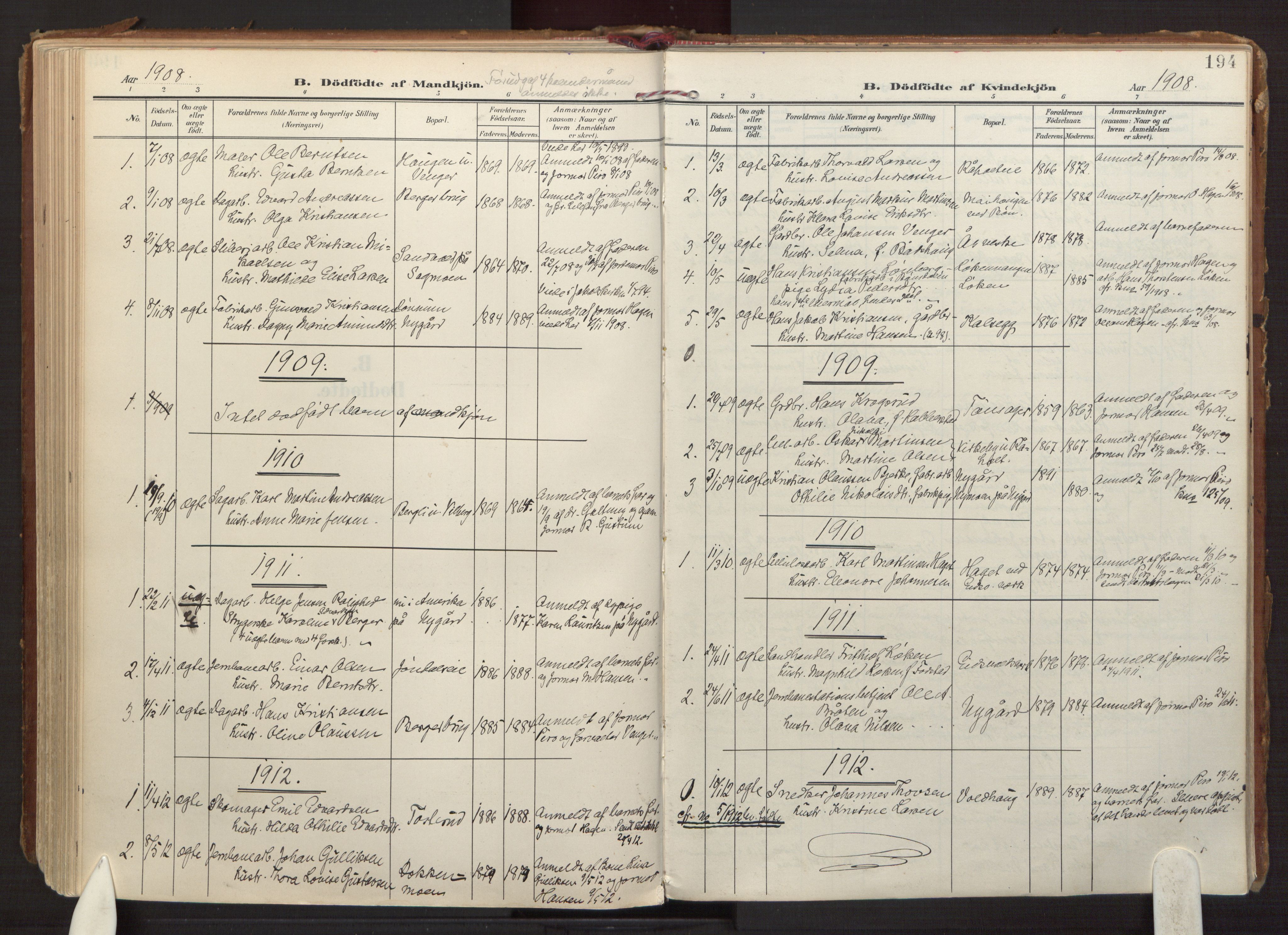 Eidsvoll prestekontor Kirkebøker, AV/SAO-A-10888/F/Fa/L0008: Ministerialbok nr. I 8, 1908-1920, s. 194