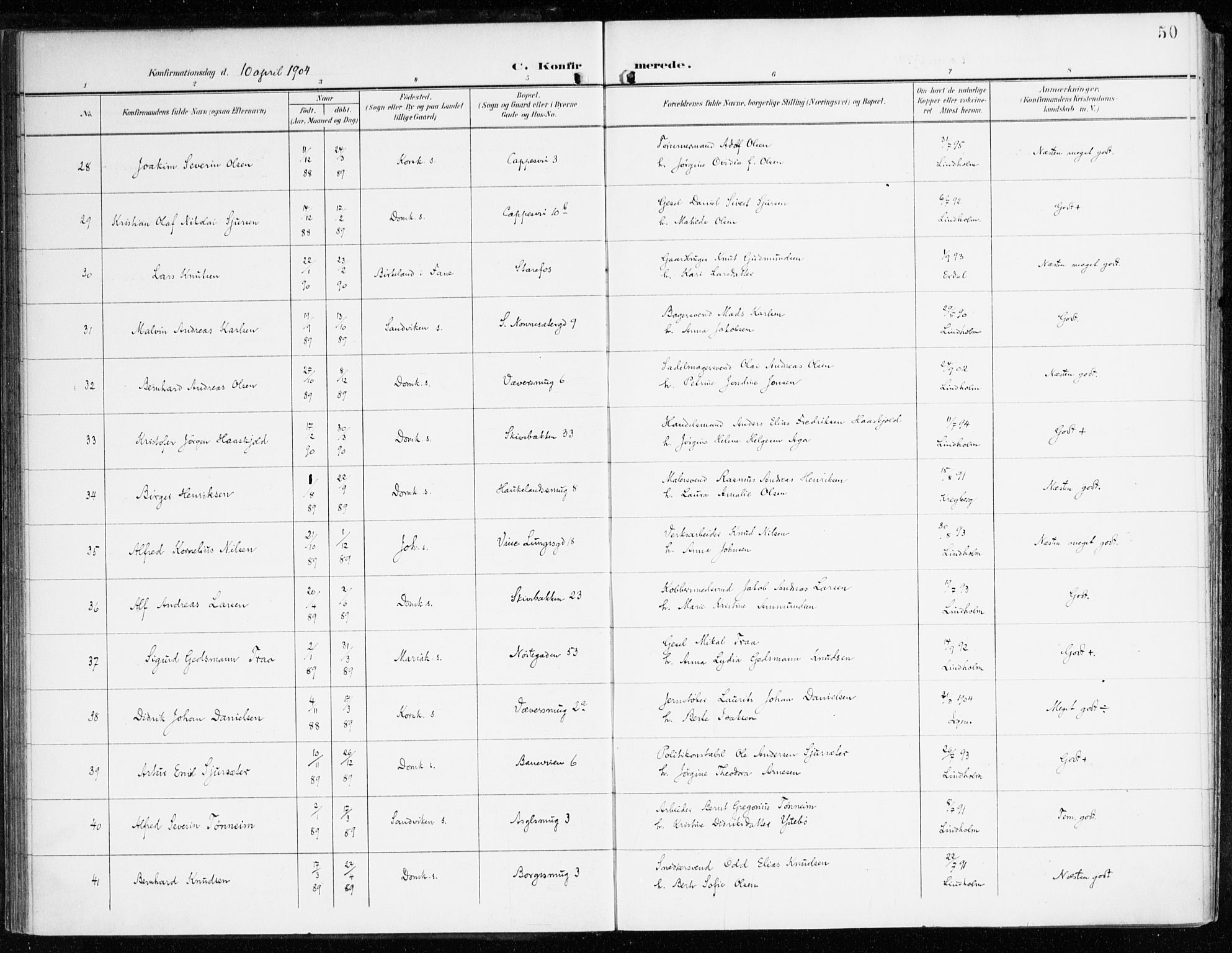 Domkirken sokneprestembete, AV/SAB-A-74801/H/Haa/L0031: Ministerialbok nr. C 6, 1898-1915, s. 50