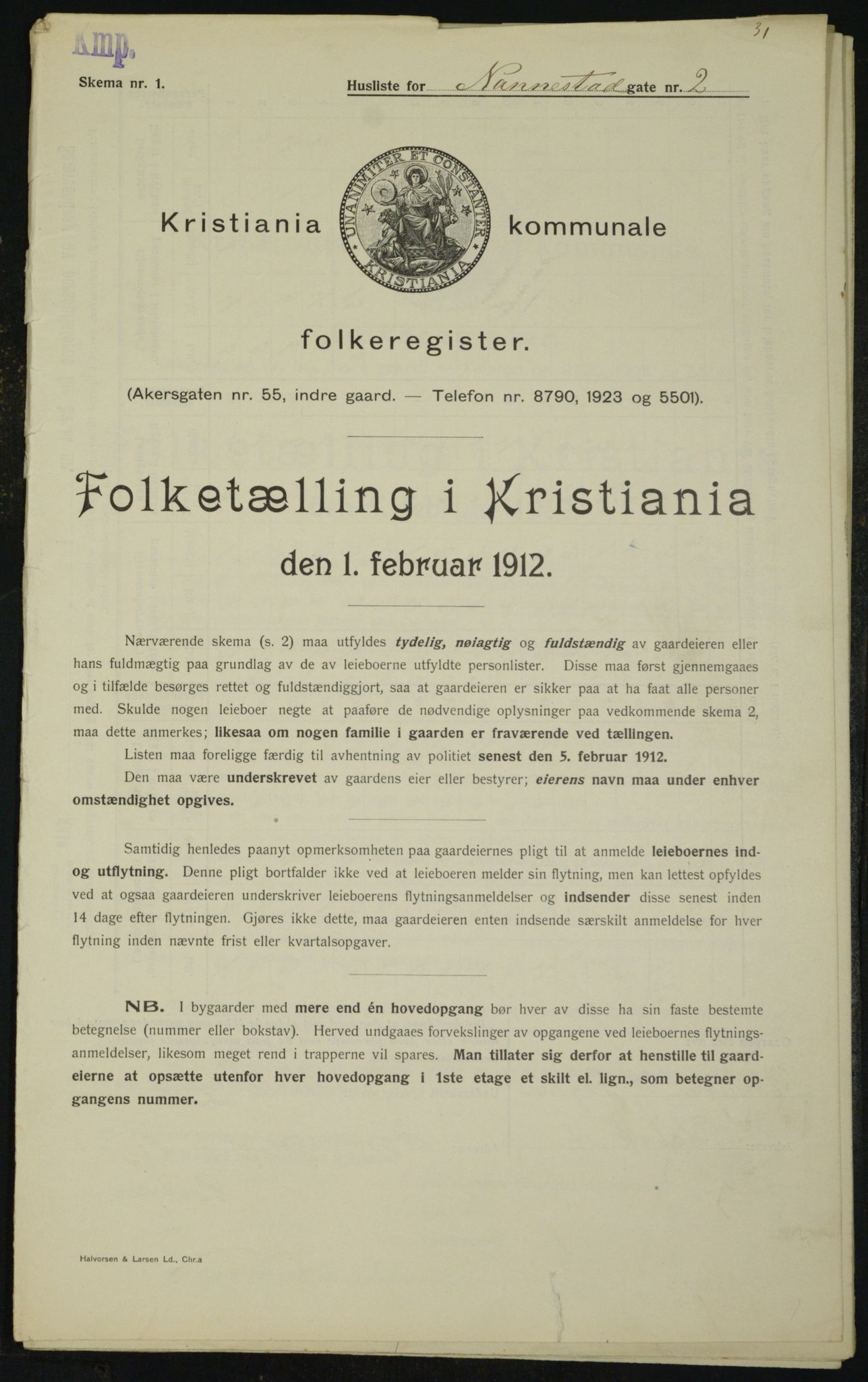 OBA, Kommunal folketelling 1.2.1912 for Kristiania, 1912, s. 69599