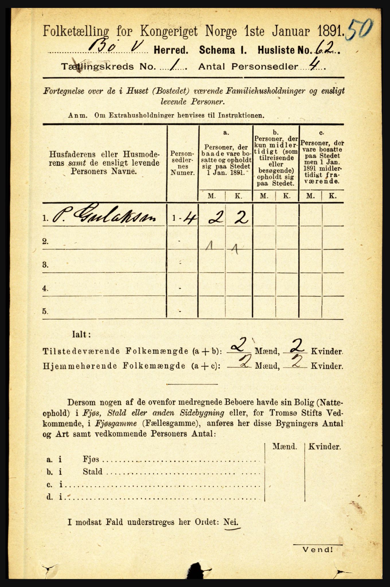 RA, Folketelling 1891 for 1867 Bø herred, 1891, s. 90