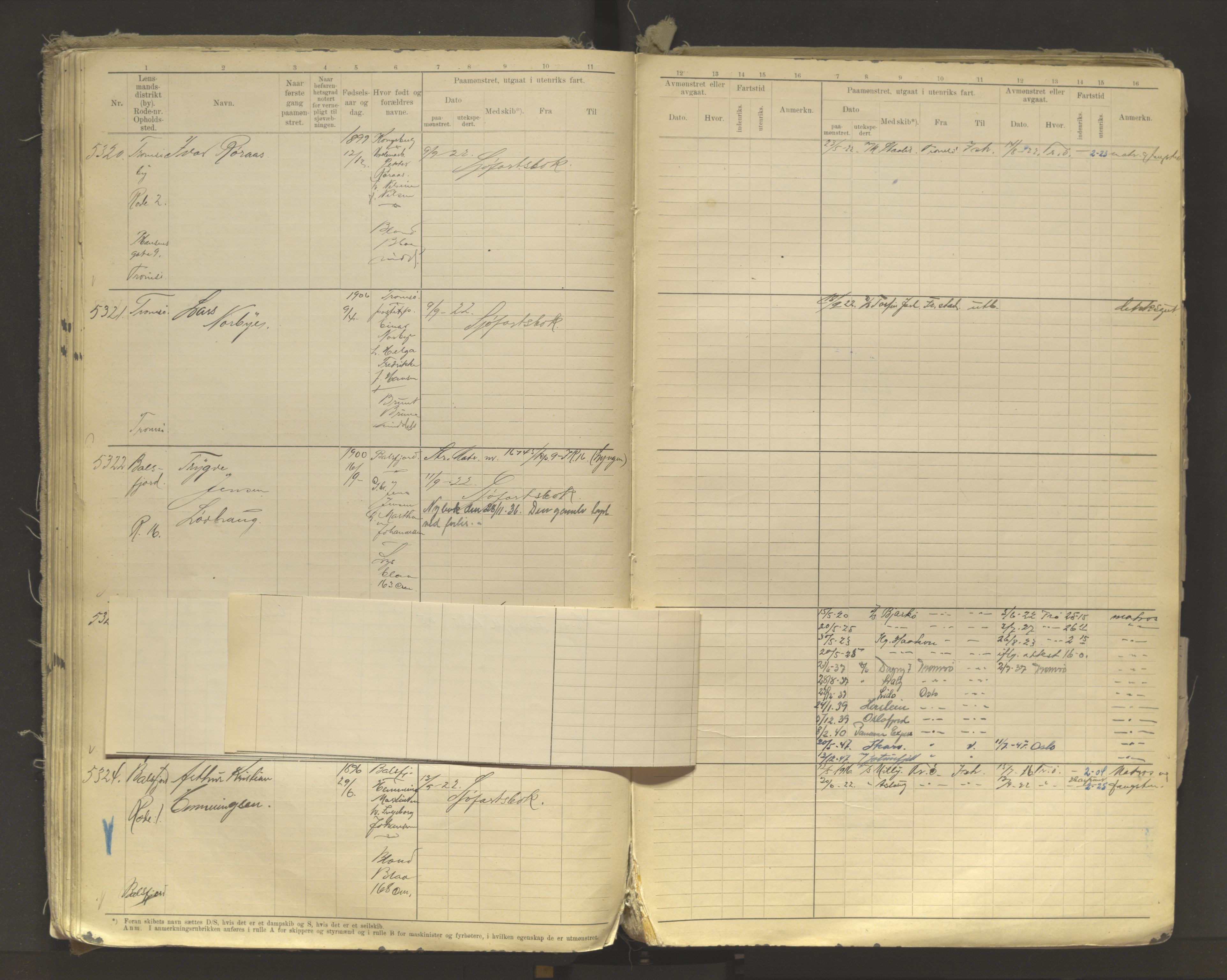 Tromsø sjømannskontor/innrullerings-/mønstringsdistrikt, AV/SATØ-S-0243/F/Fb/L0011: Annotasjonsrulle. Defekt: løs innbinding. Nr. 4973-7517, 1920-1928