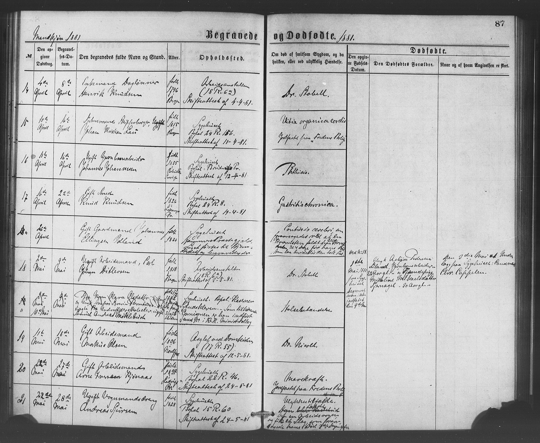 Bergen kommunale pleiehjem - stiftelsespresten, AV/SAB-A-100281: Ministerialbok nr. A 1, 1874-1886, s. 87