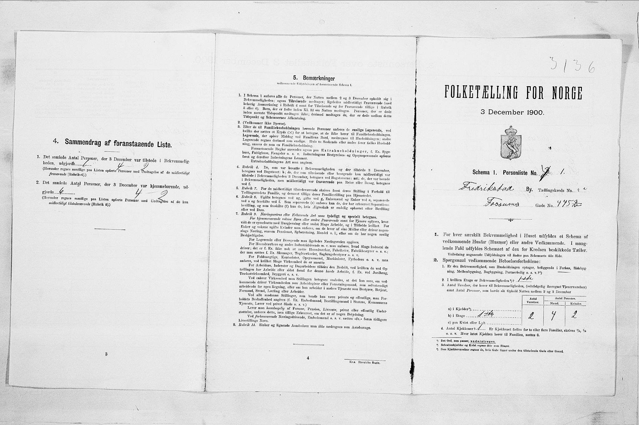 SAO, Folketelling 1900 for 0103 Fredrikstad kjøpstad, 1900