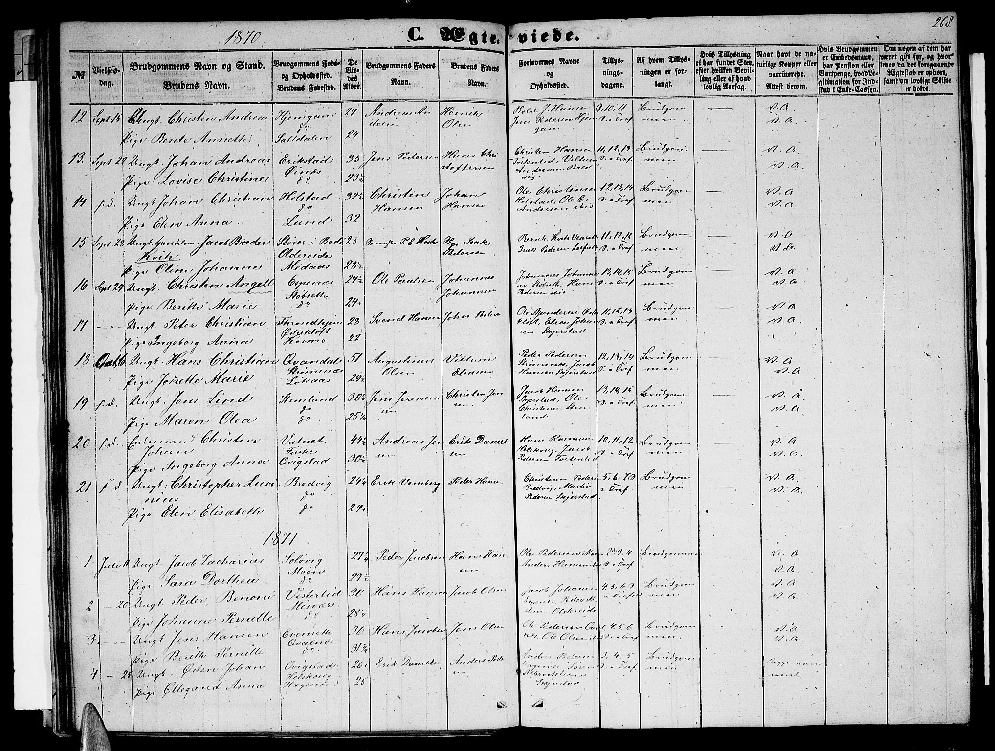 Ministerialprotokoller, klokkerbøker og fødselsregistre - Nordland, AV/SAT-A-1459/852/L0753: Klokkerbok nr. 852C04, 1856-1877, s. 268