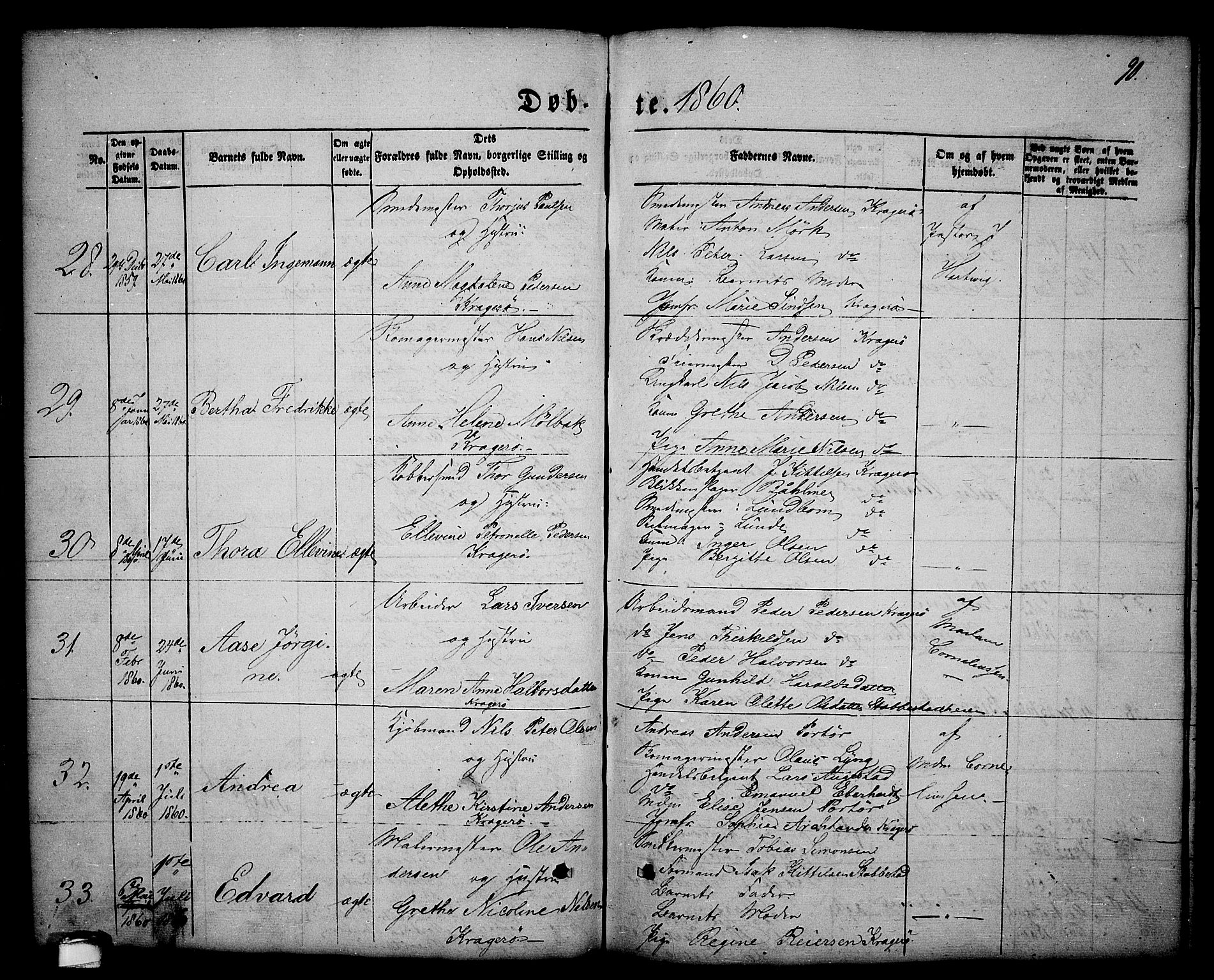 Kragerø kirkebøker, AV/SAKO-A-278/G/Ga/L0004: Klokkerbok nr. 4, 1853-1865, s. 90