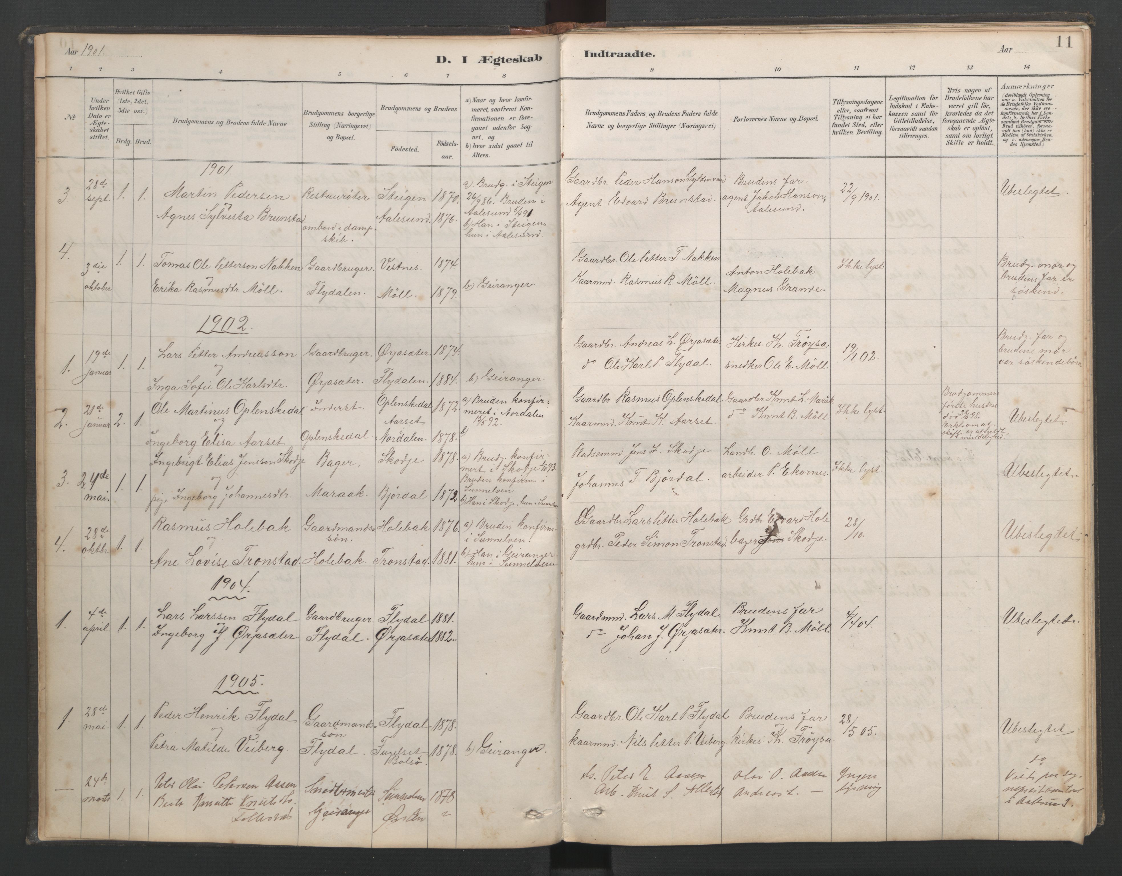 Ministerialprotokoller, klokkerbøker og fødselsregistre - Møre og Romsdal, AV/SAT-A-1454/518/L0237: Klokkerbok nr. 518C04, 1885-1963, s. 11