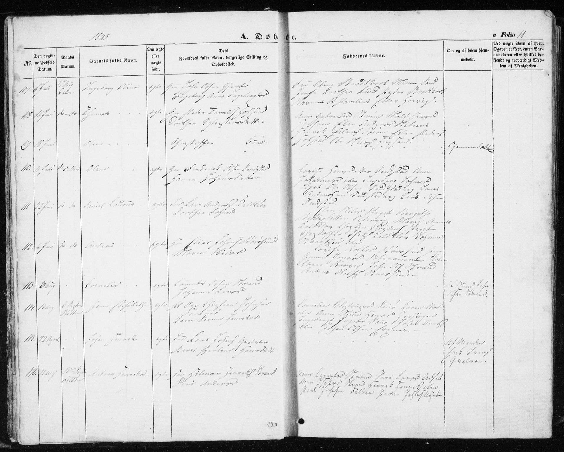 Ministerialprotokoller, klokkerbøker og fødselsregistre - Sør-Trøndelag, SAT/A-1456/634/L0529: Ministerialbok nr. 634A05, 1843-1851, s. 11