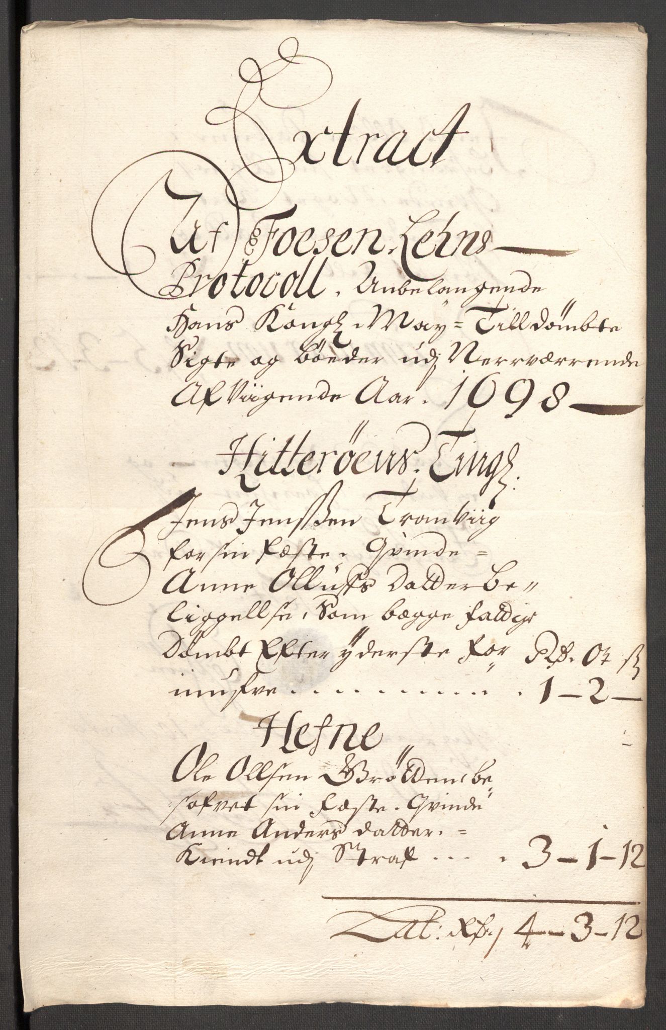Rentekammeret inntil 1814, Reviderte regnskaper, Fogderegnskap, RA/EA-4092/R57/L3853: Fogderegnskap Fosen, 1698-1699, s. 38